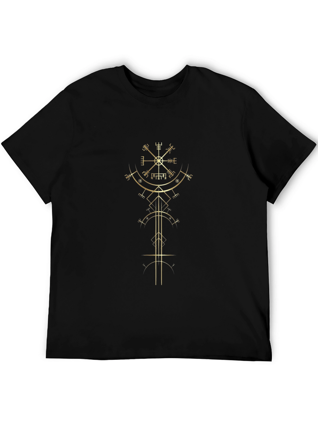 Golden Vegvisir Viking Compass Black T-Shirt