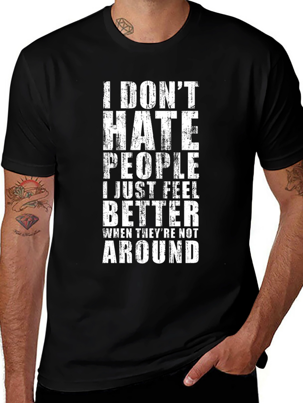 I Dont Hate People Graphic Tee - Black