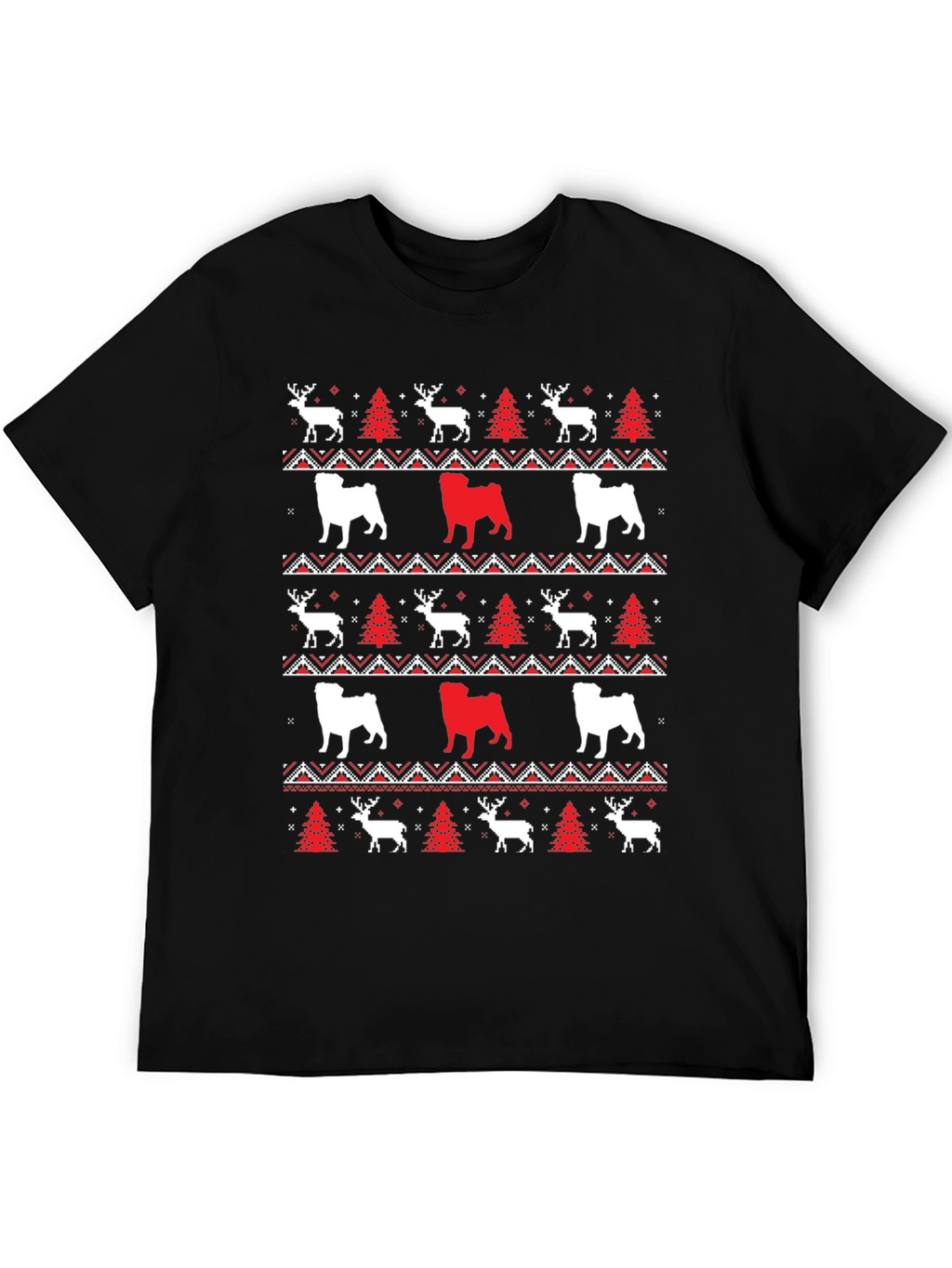 Festive Dog & Deer Christmas Pattern T-Shirt