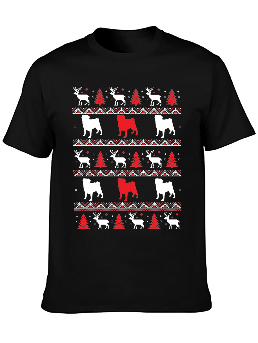 Festive Dog & Deer Christmas Pattern T-Shirt