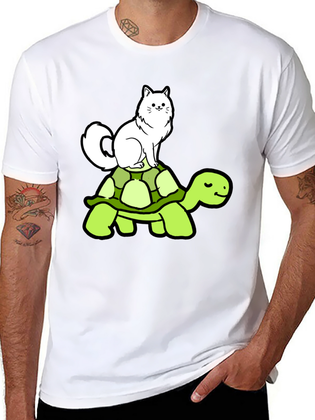 Cat Riding Turtle T-Shirt - Funny Animal Graphic Tee