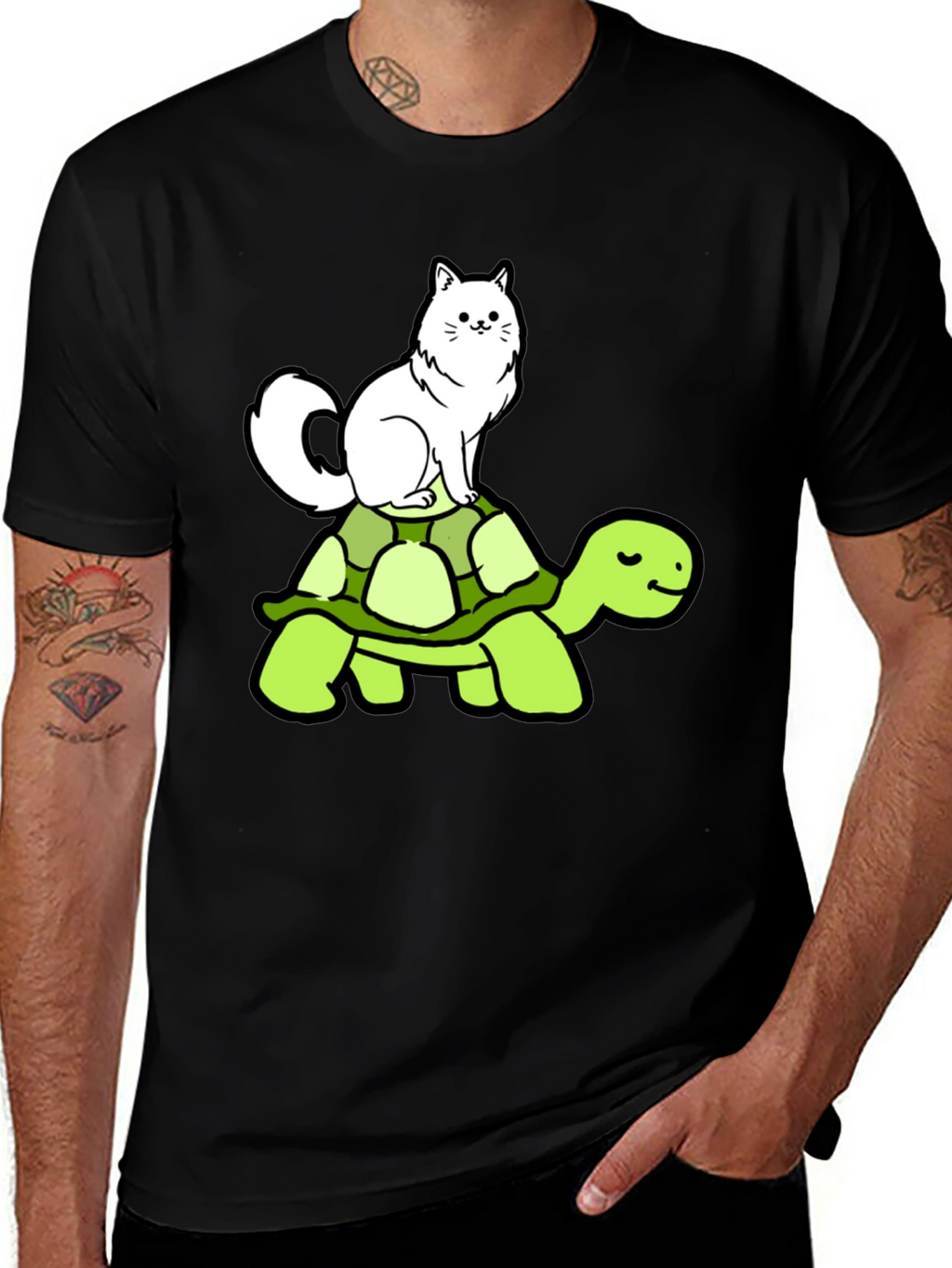 Cat Riding Turtle T-Shirt - Funny Animal Graphic Tee