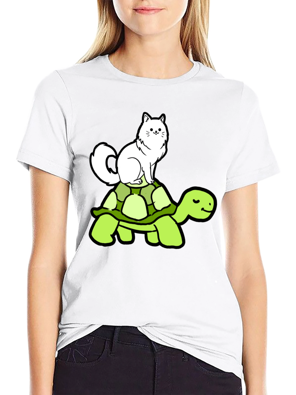 Cat Riding Turtle T-Shirt - Funny Animal Graphic Tee