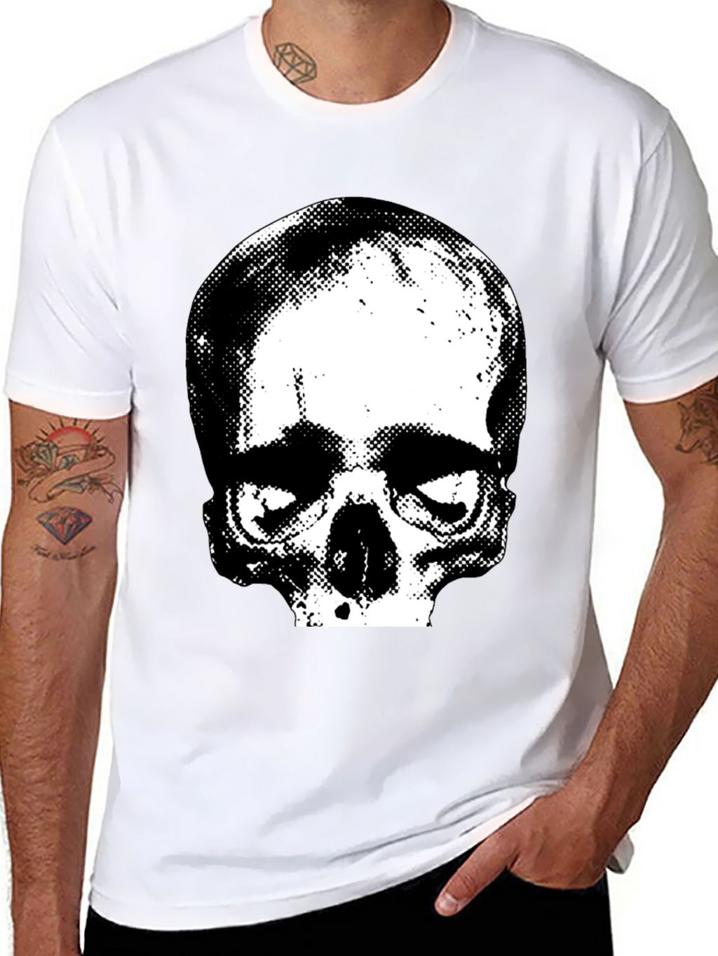 Skull Graphic Print Crew Neck Tee - Black