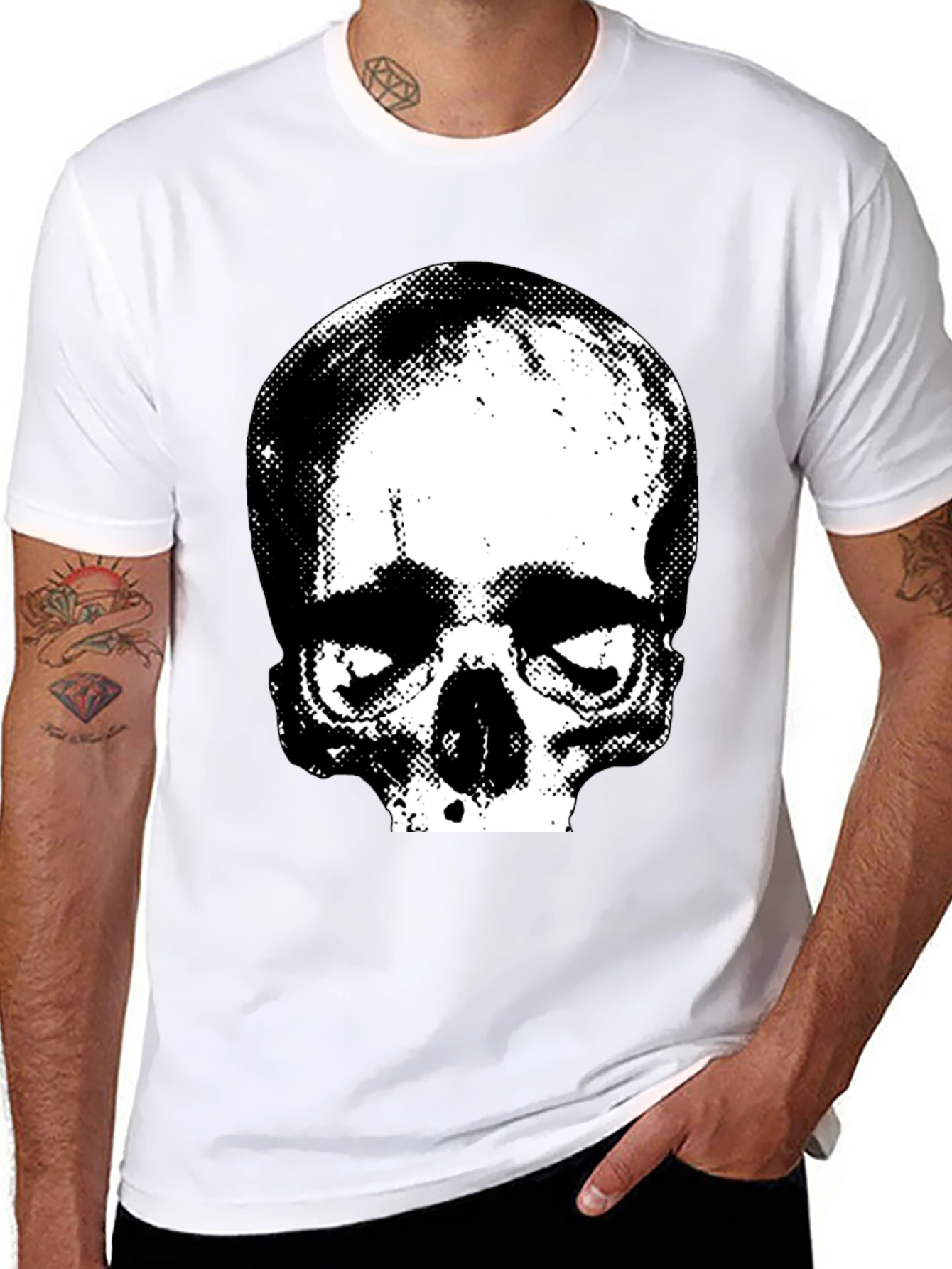 Skull Graphic Print Crew Neck Tee - Black