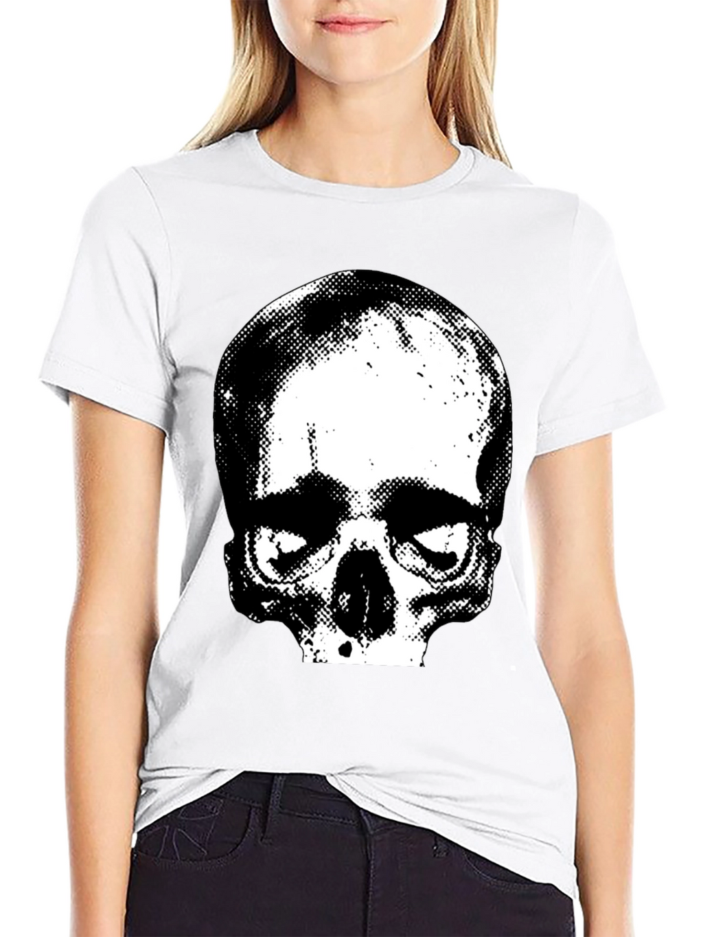 Skull Graphic Print Crew Neck Tee - Black