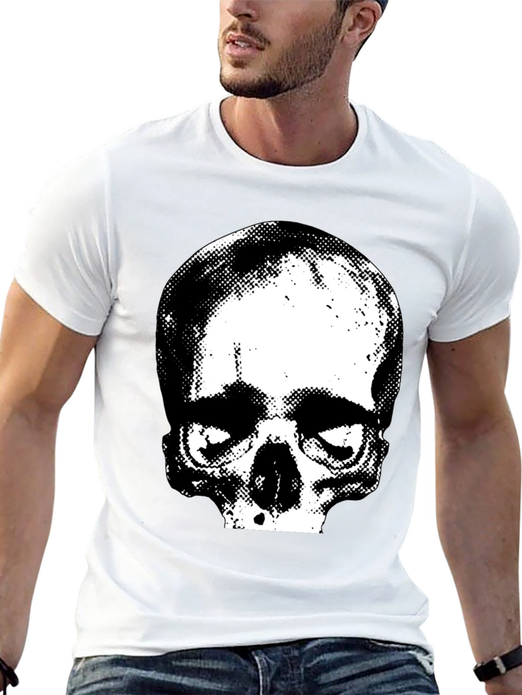 Skull Graphic Print Crew Neck Tee - Black