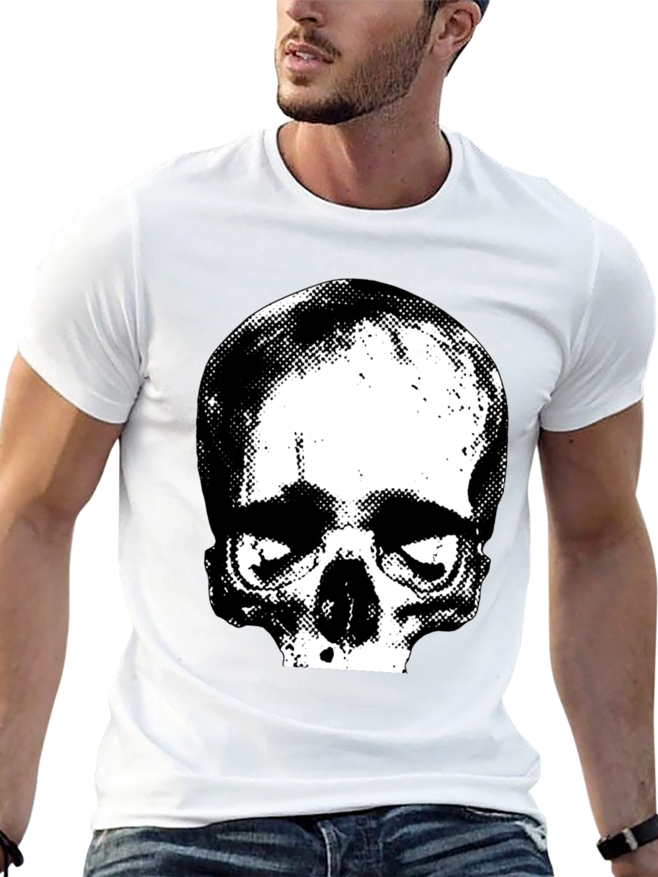 Skull Graphic Print Crew Neck Tee - Black