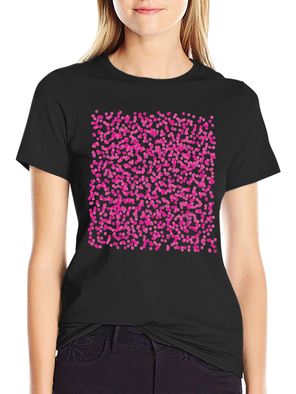 Black T-Shirt with Pink Dot Pattern