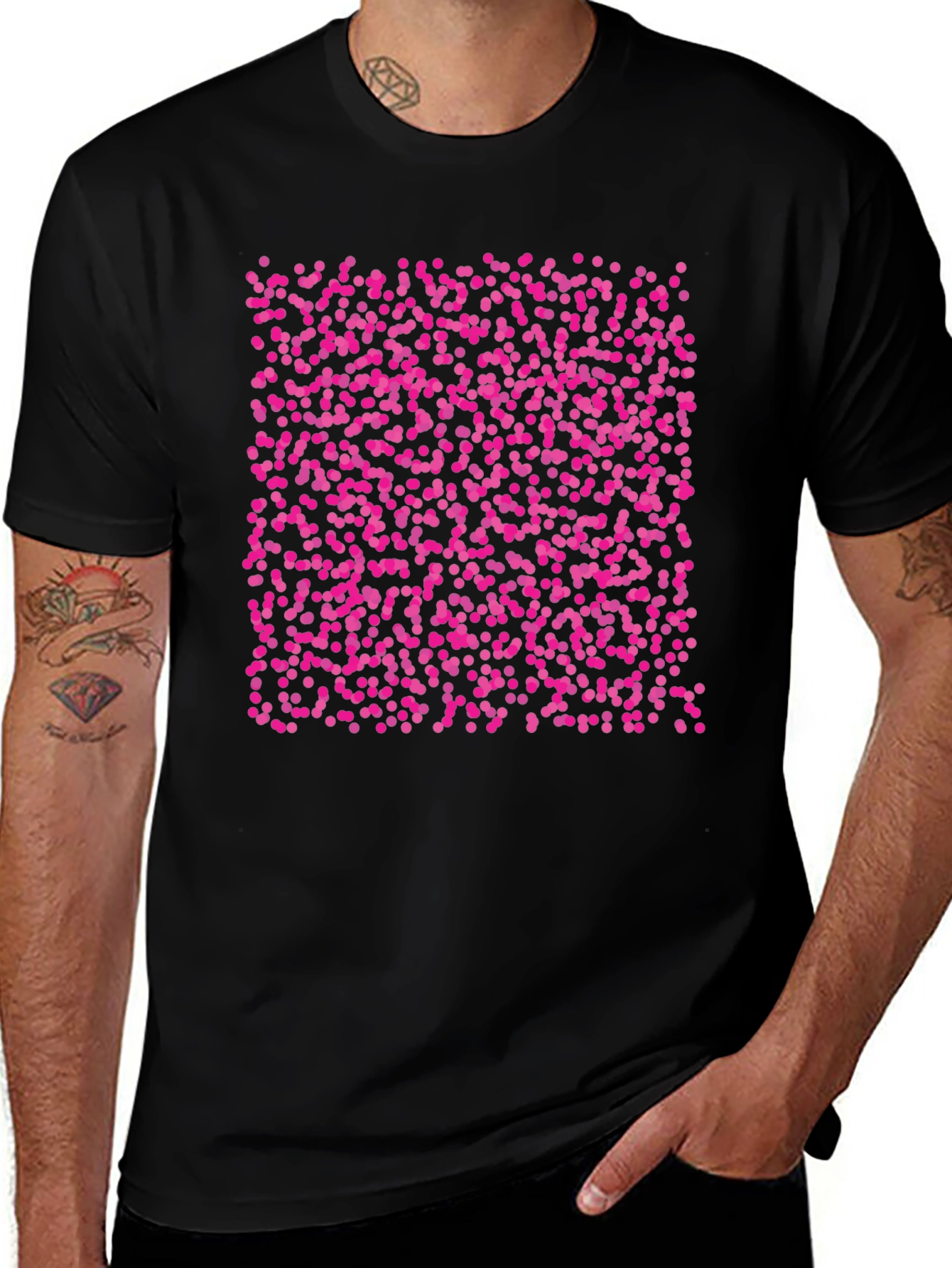 Black T-Shirt with Pink Dot Pattern