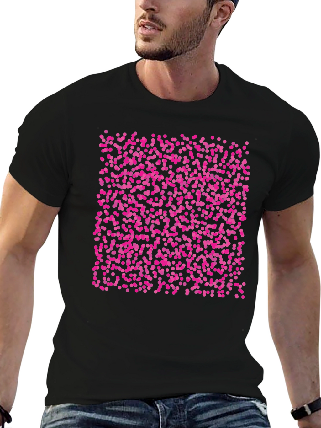 Black T-Shirt with Pink Dot Pattern
