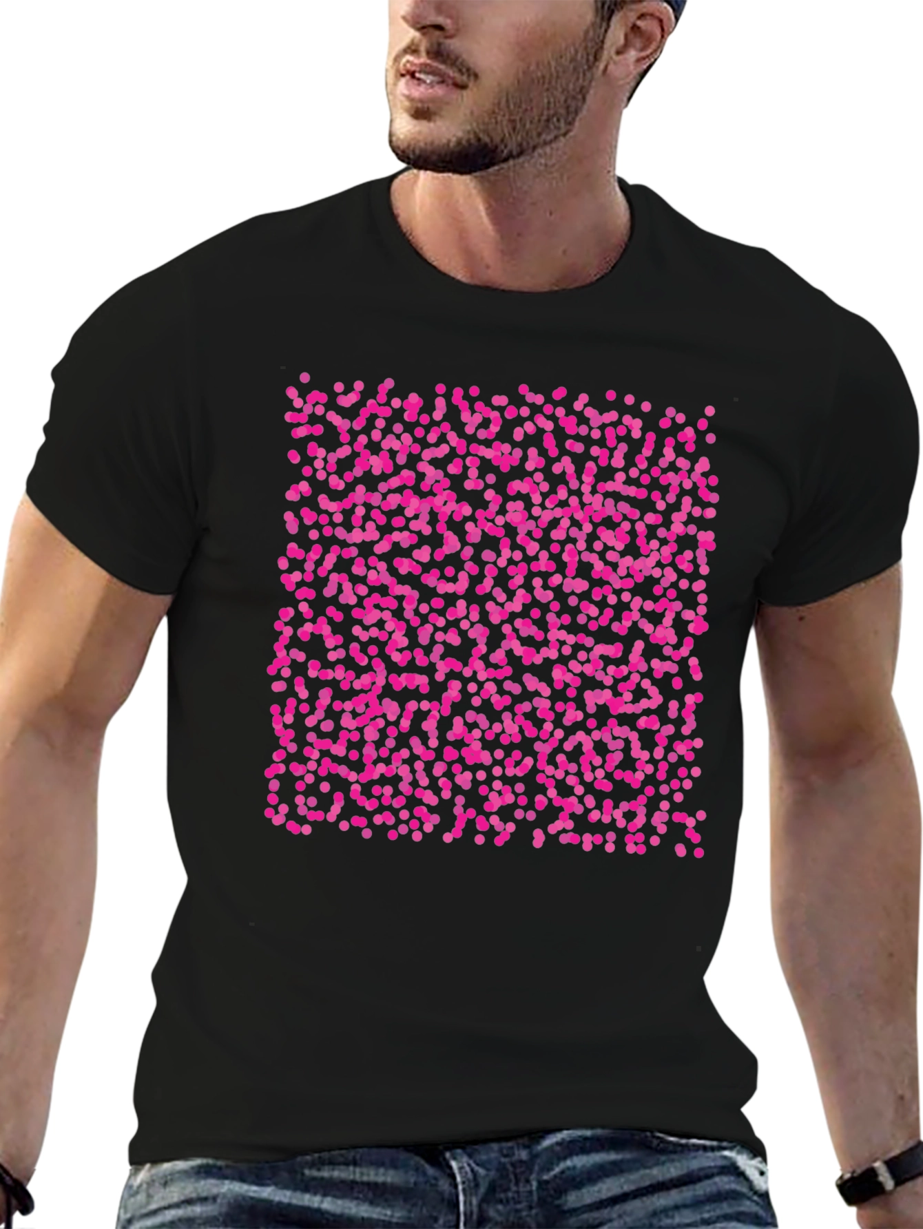 Black T-Shirt with Pink Dot Pattern