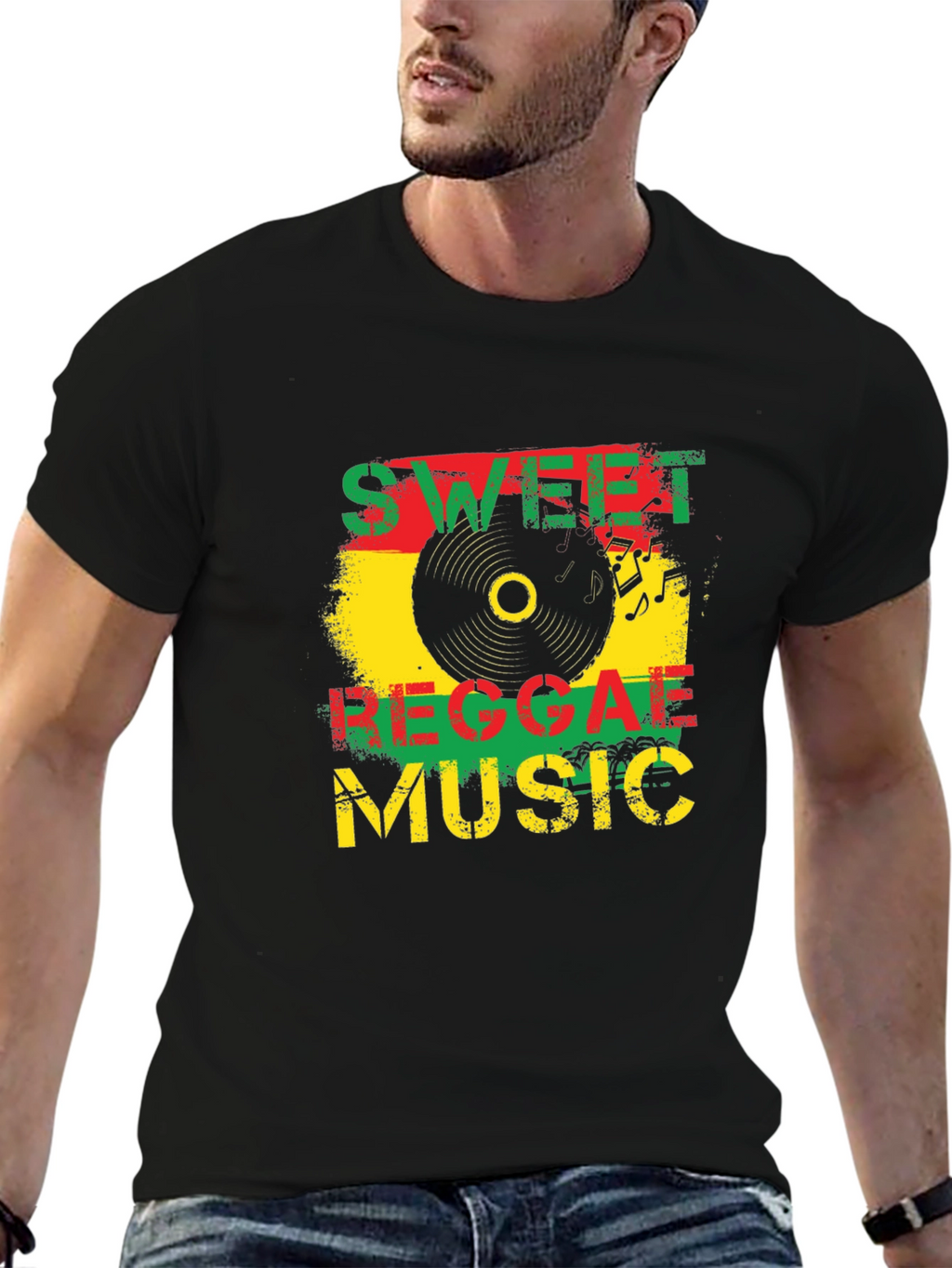 Sweet Reggae Music Graphic Black T-Shirt