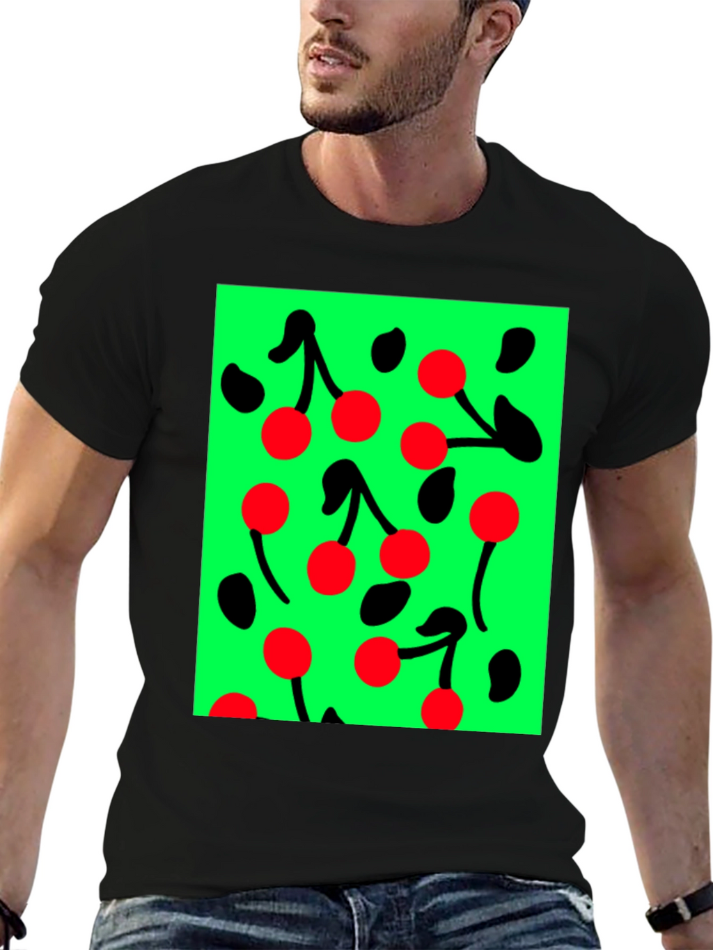 Cherry Pattern Black T-shirt