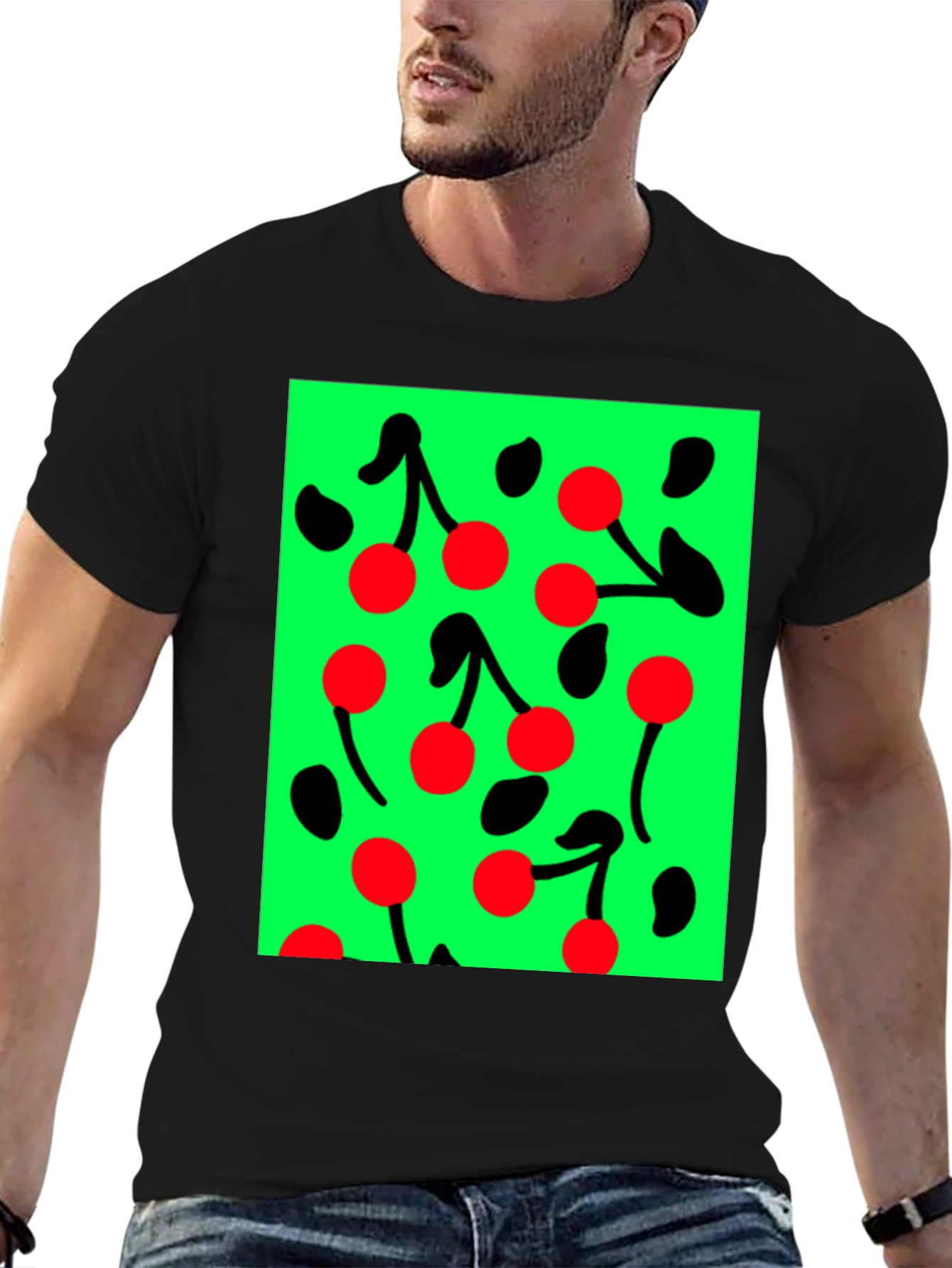 Cherry Pattern Black T-shirt