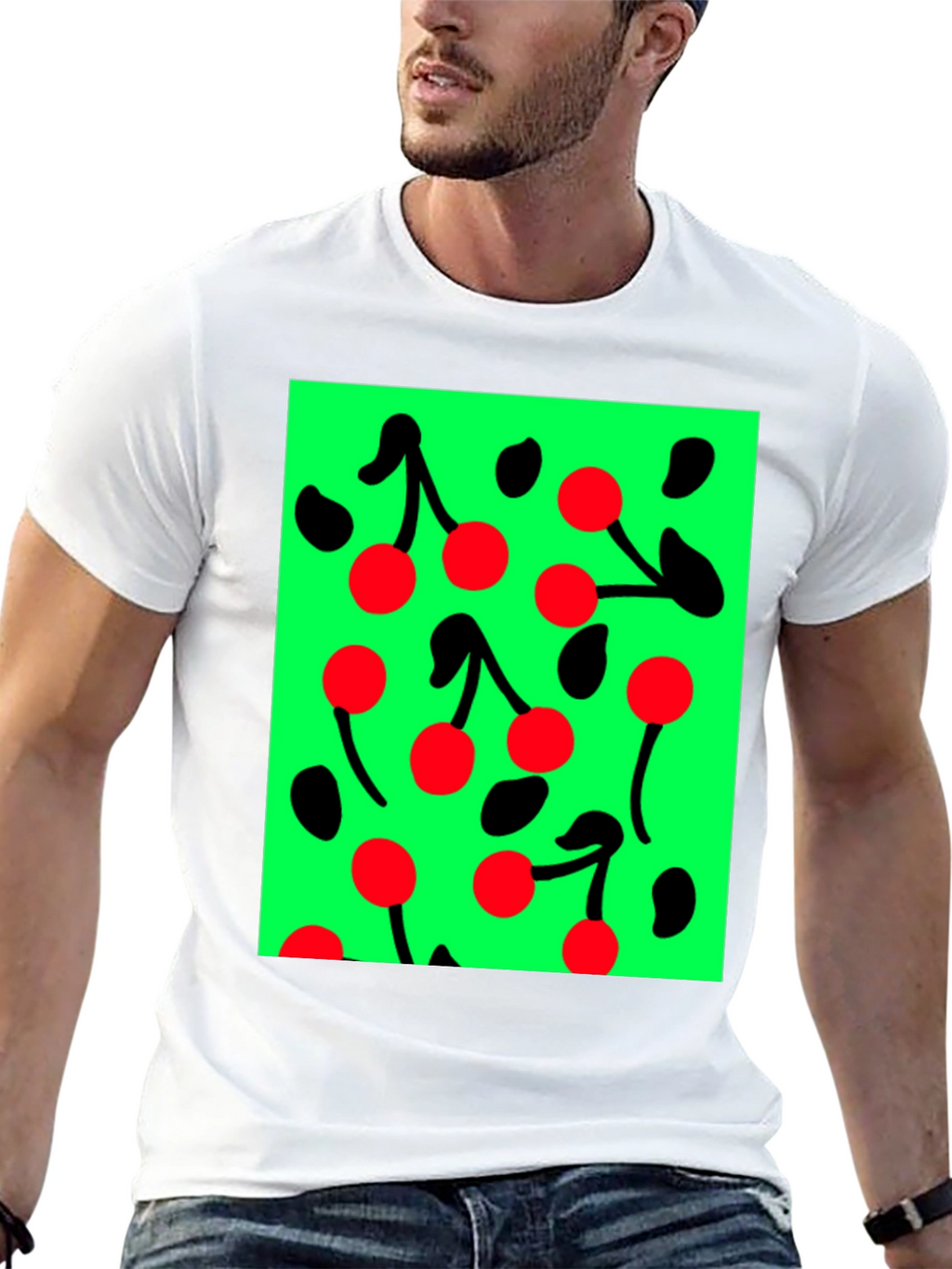 Cherry Pattern Black T-shirt