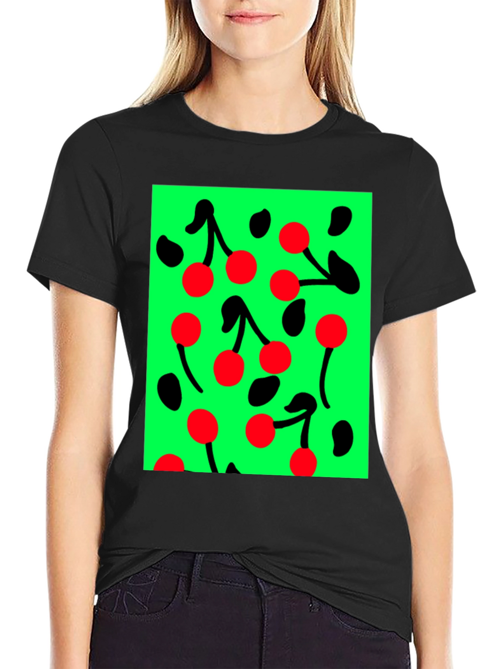 Cherry Pattern Black T-shirt