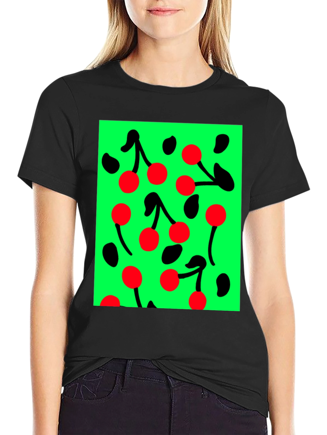 Cherry Pattern Black T-shirt