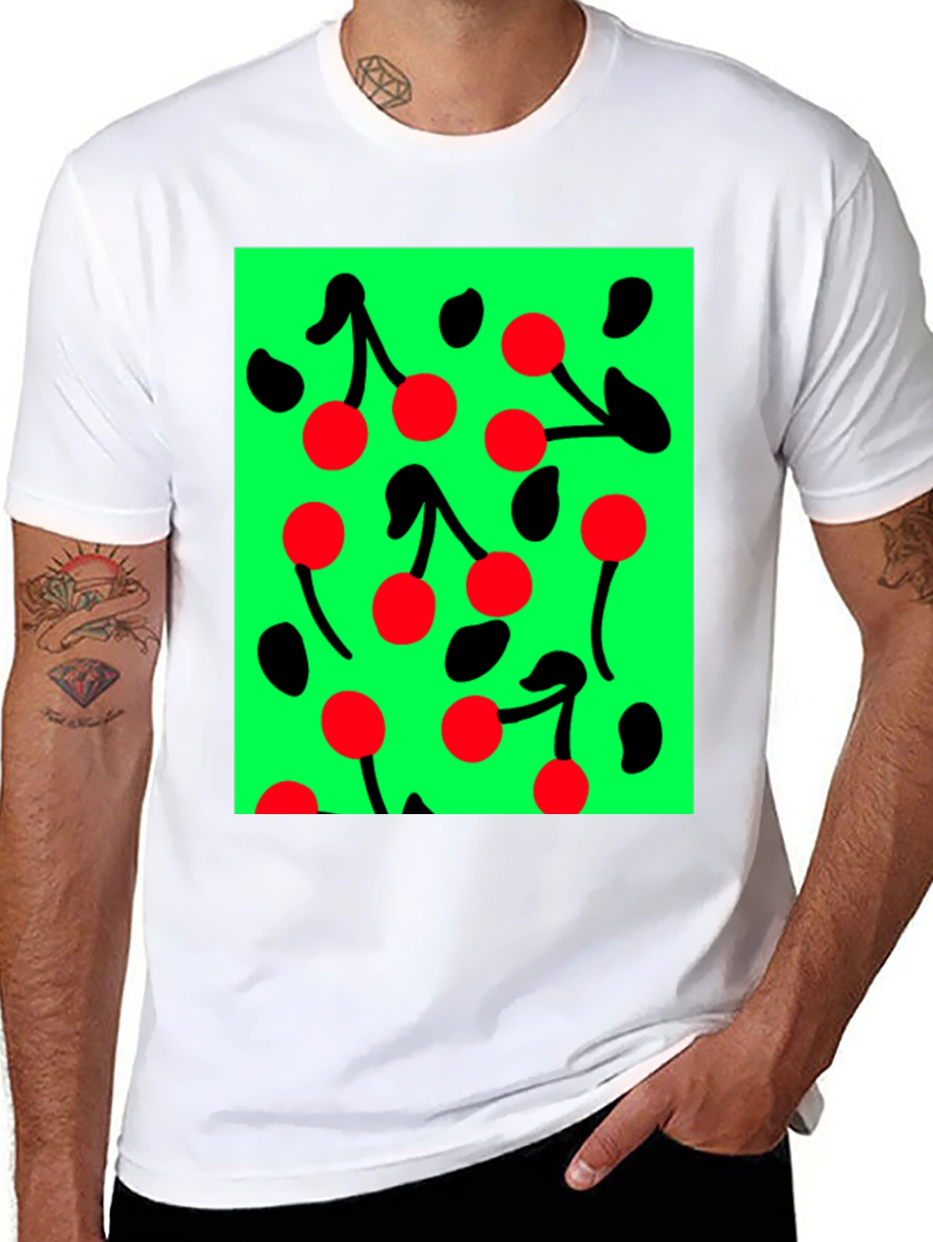 Cherry Pattern Black T-shirt