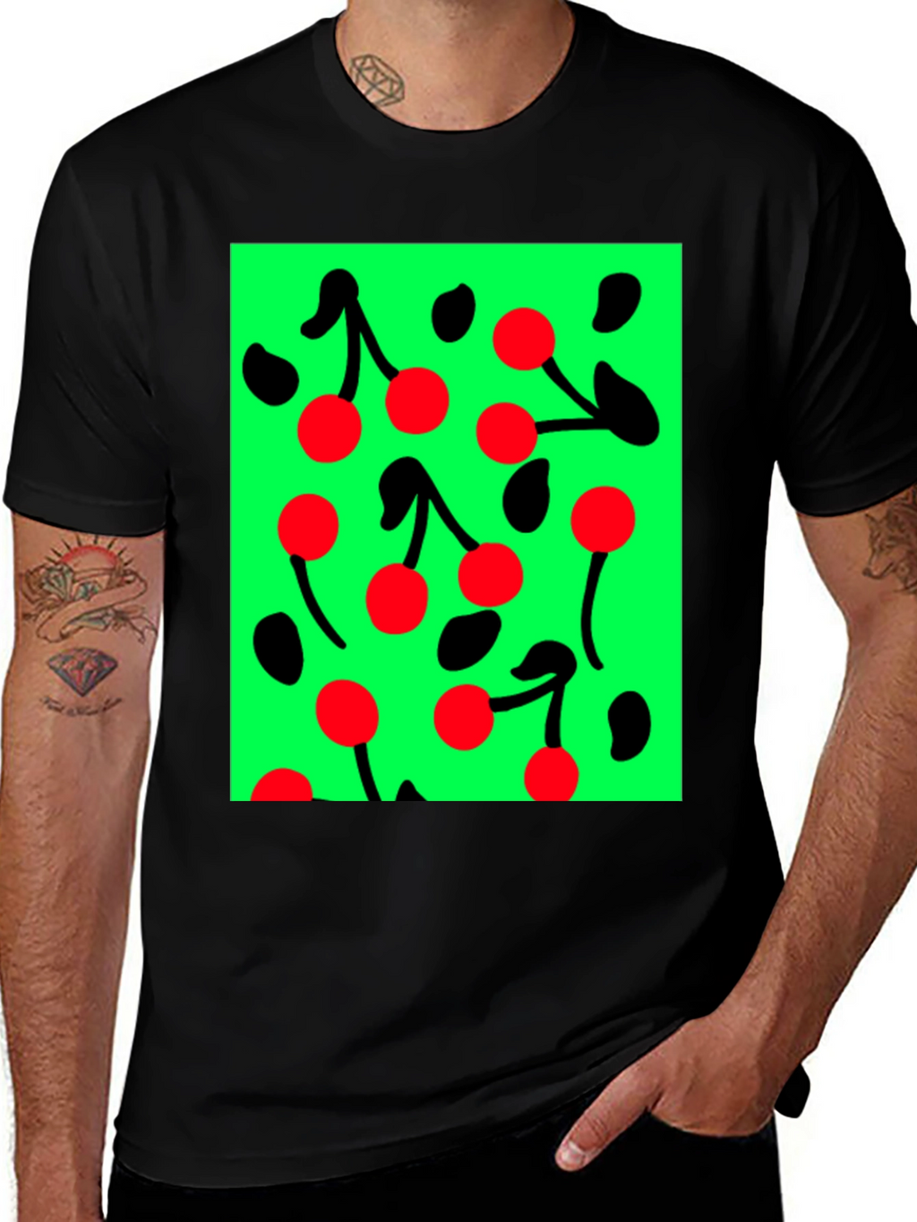 Cherry Pattern Black T-shirt