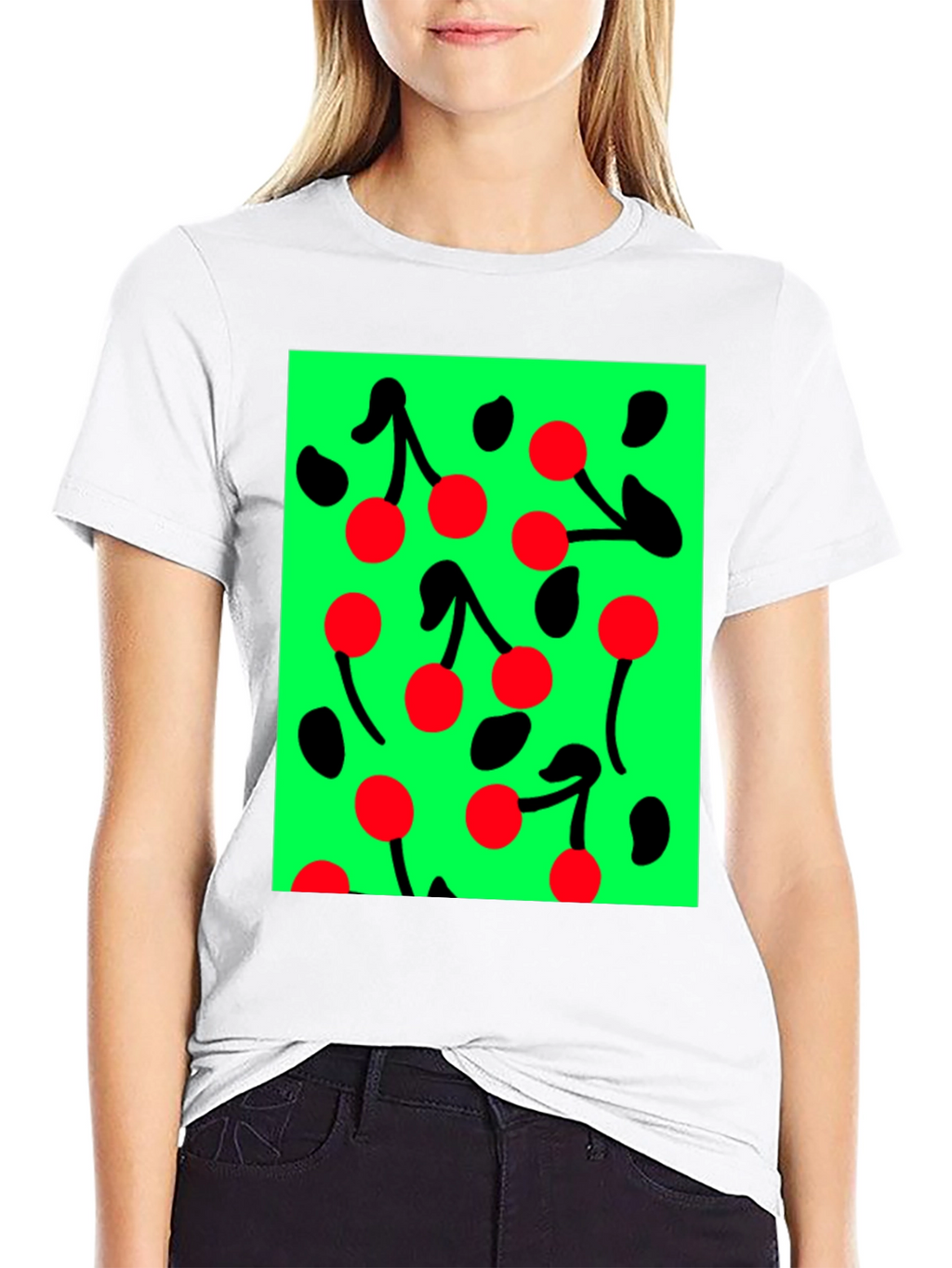 Cherry Pattern Black T-shirt