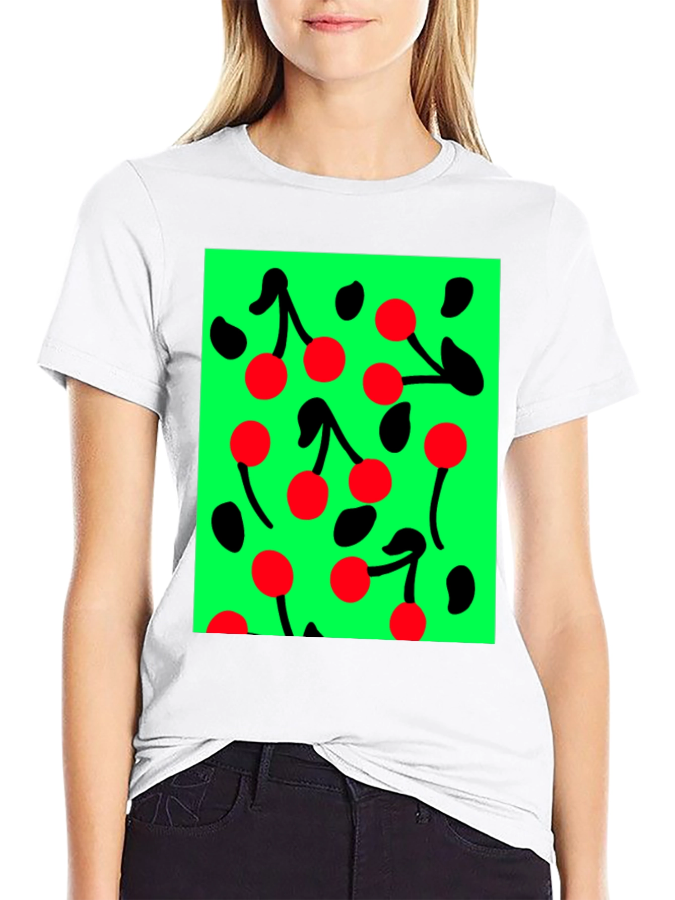 Cherry Pattern Black T-shirt