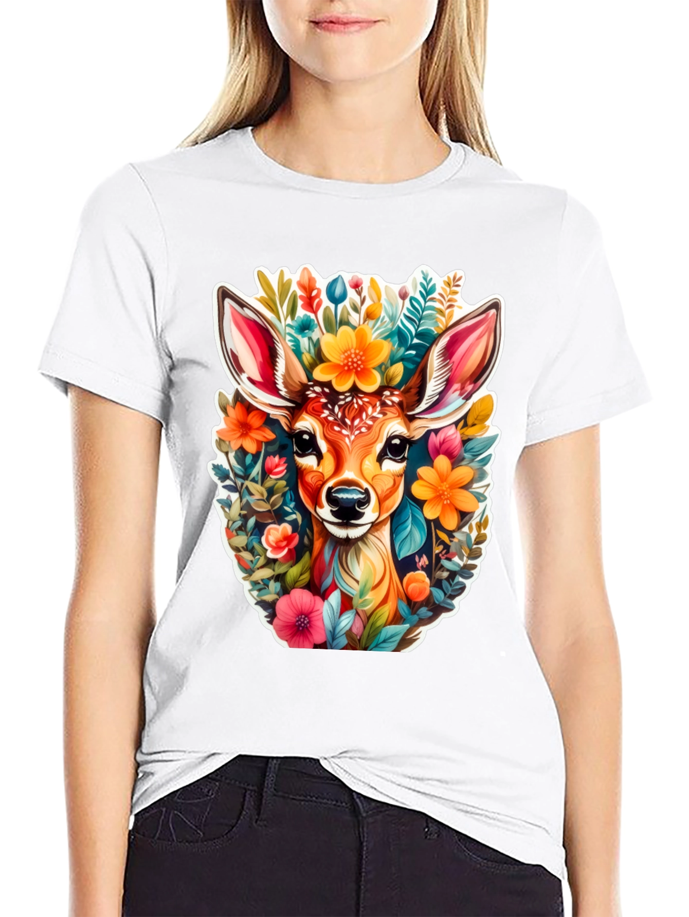 Deer & Floral Graphic Tee - Stylish Comfort