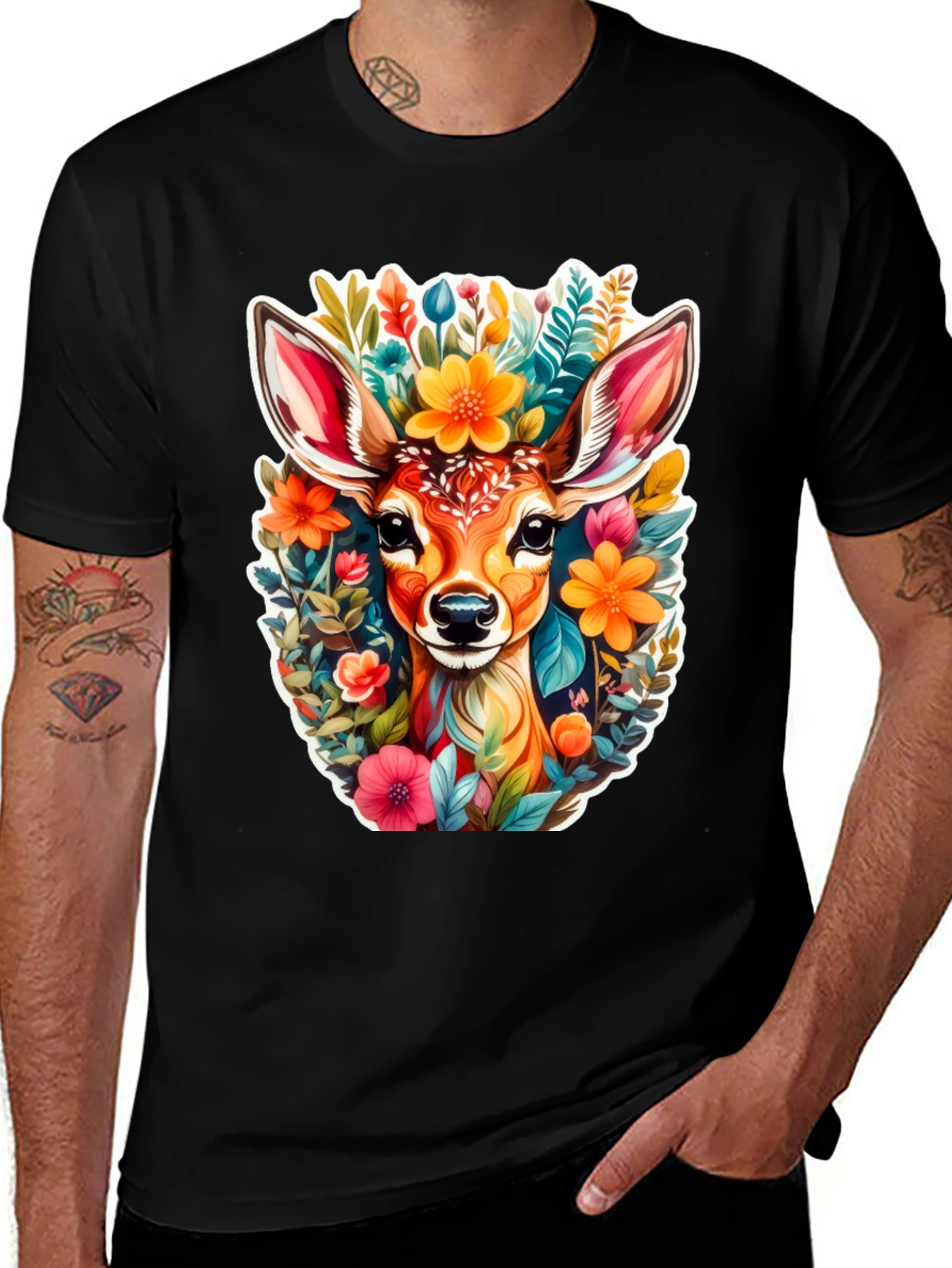 Deer & Floral Graphic Tee - Stylish Comfort