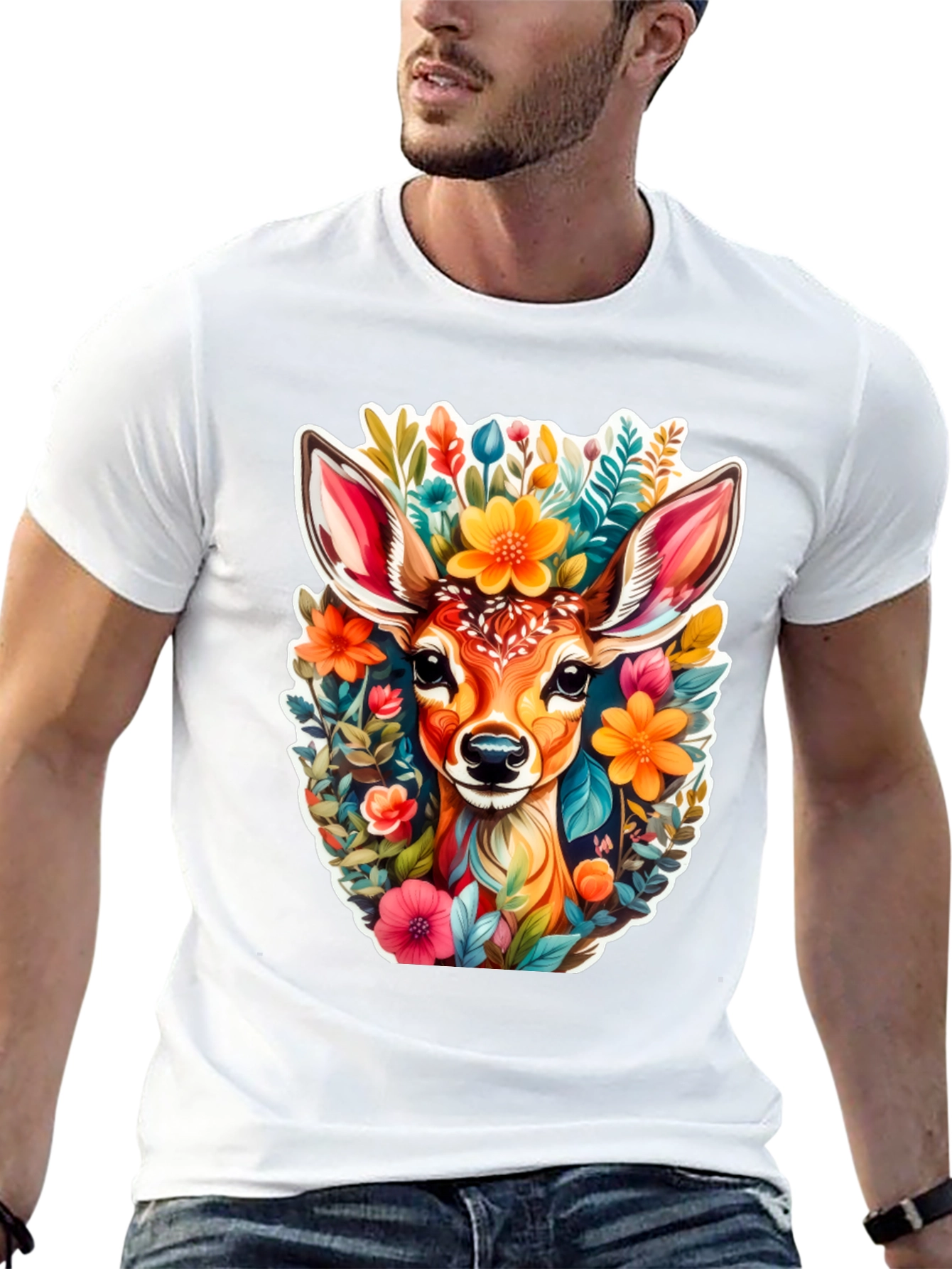 Deer & Floral Graphic Tee - Stylish Comfort