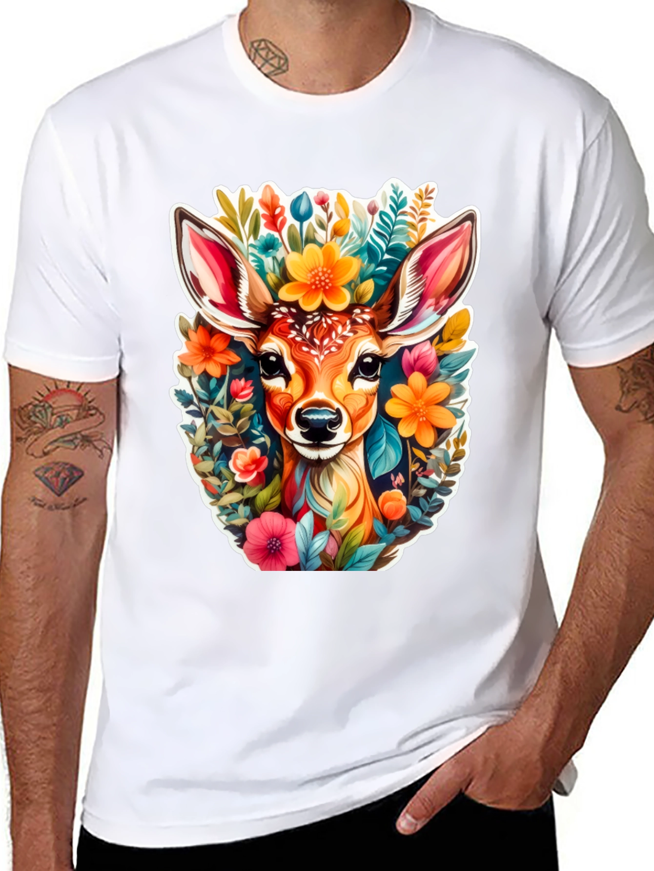 Deer & Floral Graphic Tee - Stylish Comfort