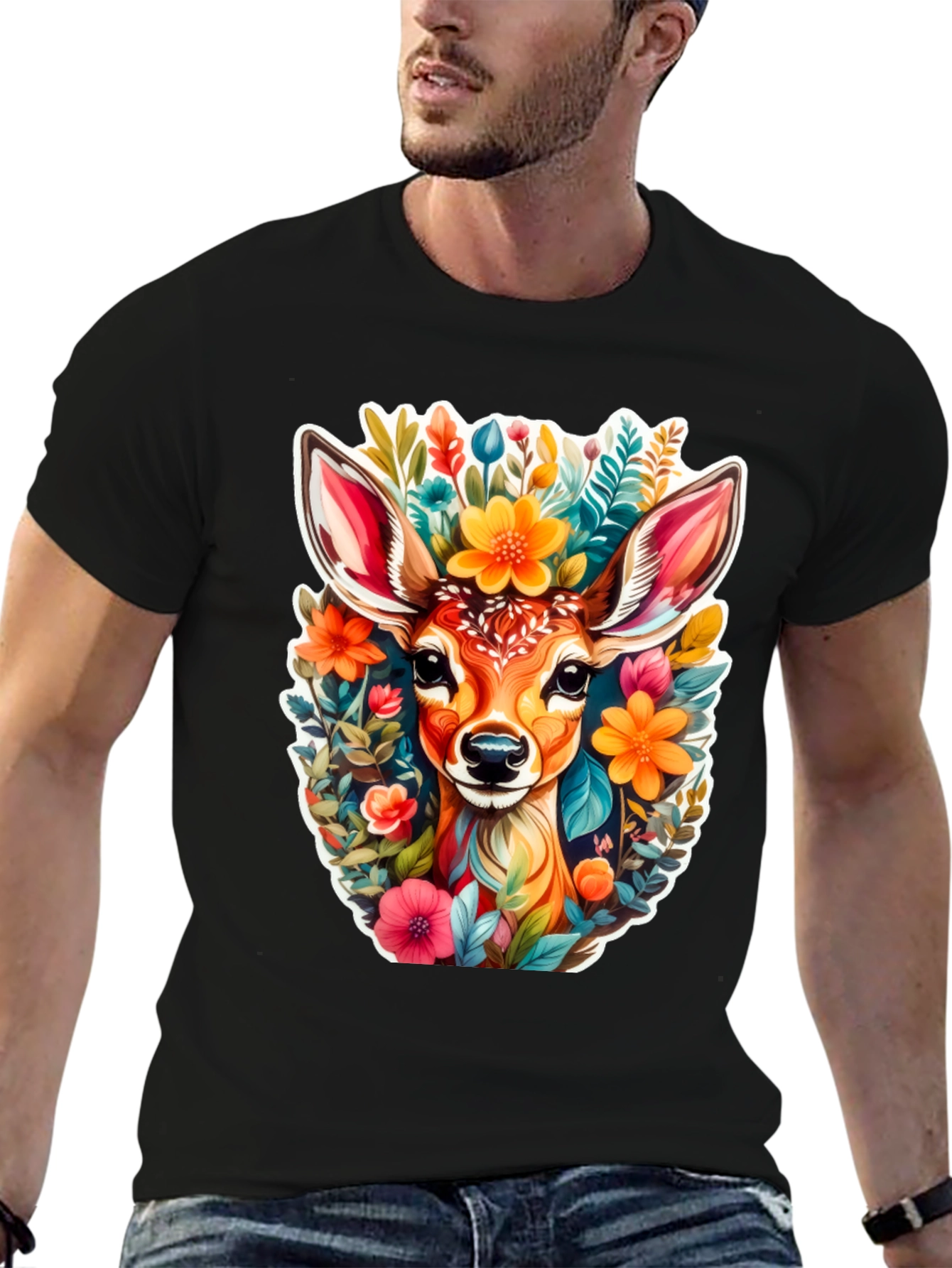 Deer & Floral Graphic Tee - Stylish Comfort