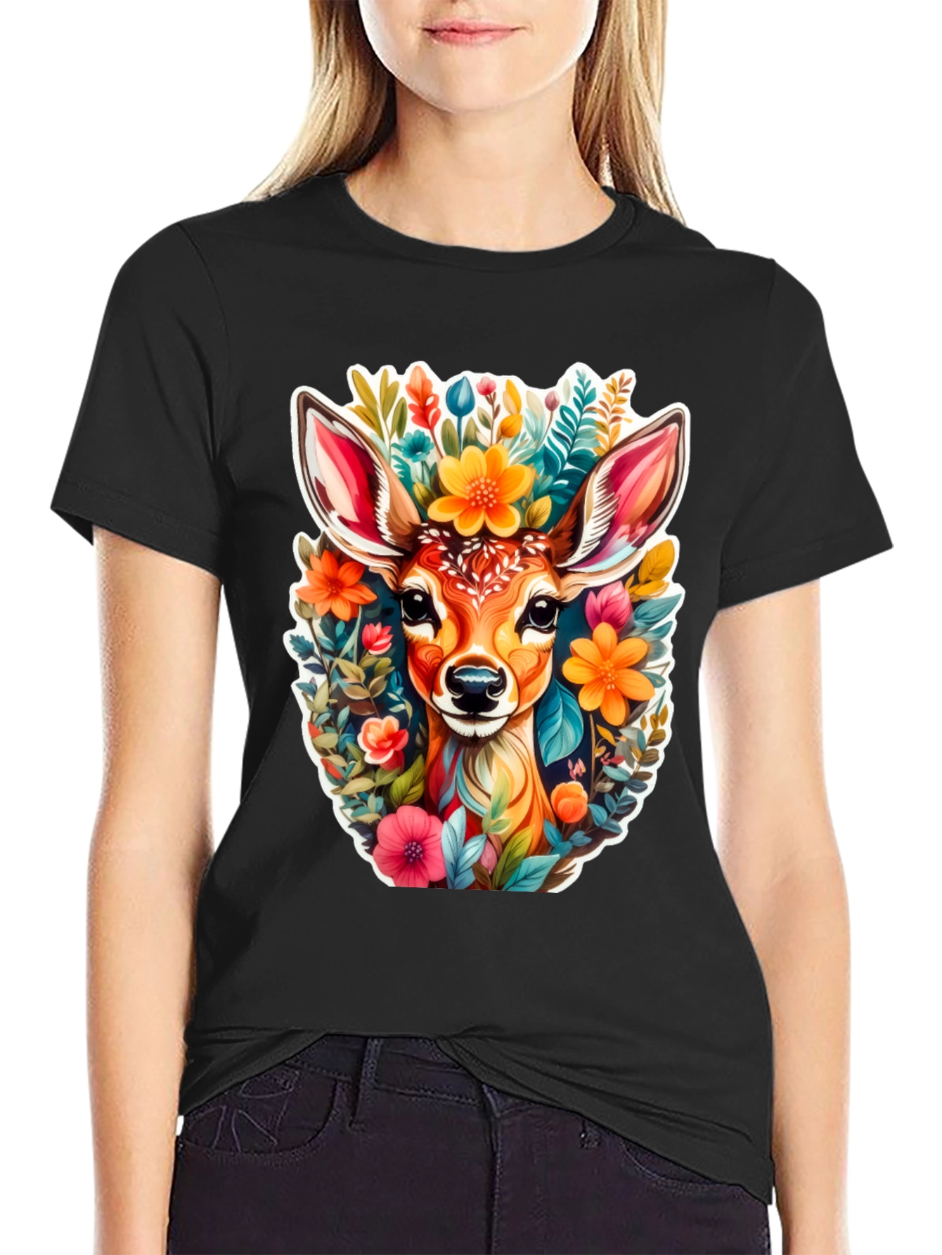 Deer & Floral Graphic Tee - Stylish Comfort