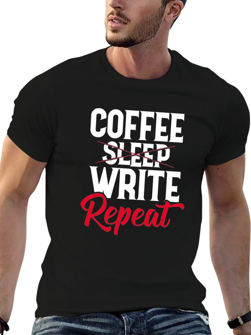 Coffee Write Repeat Novelty T-Shirt
