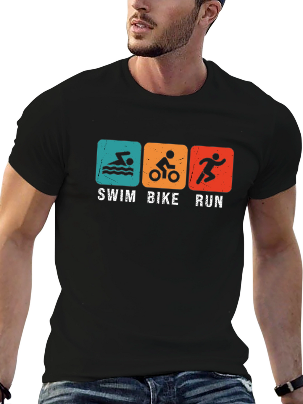 Triathlon Swim Bike Run T-Shirt - Black