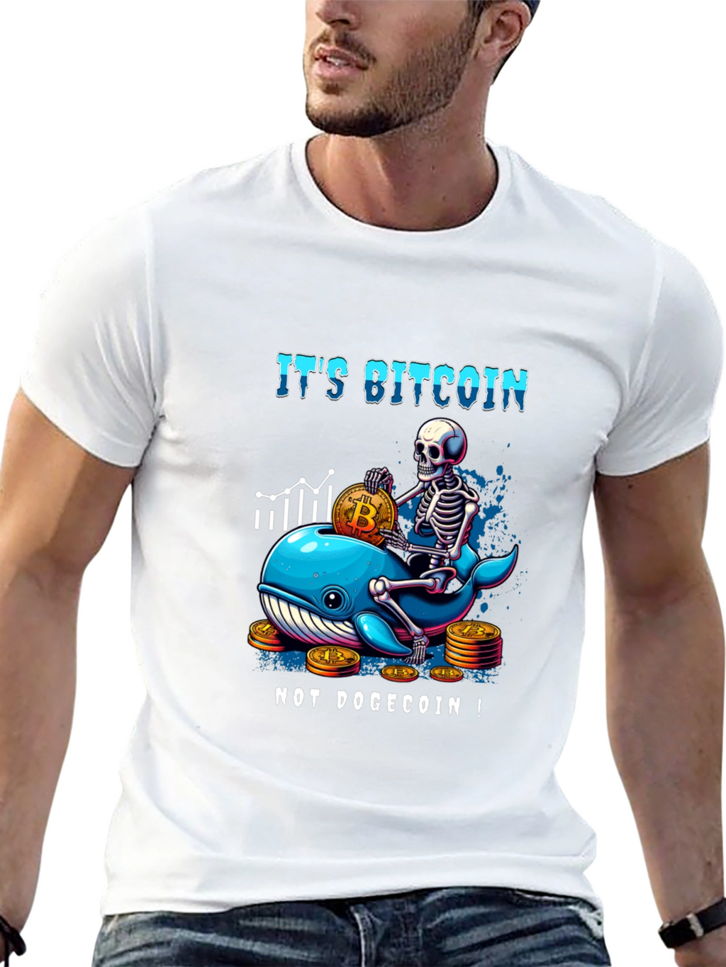 Bitcoin Whale Skeleton Graphic T-Shirt