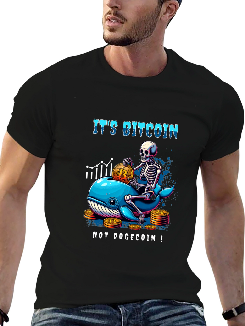 Bitcoin Whale Skeleton Graphic T-Shirt