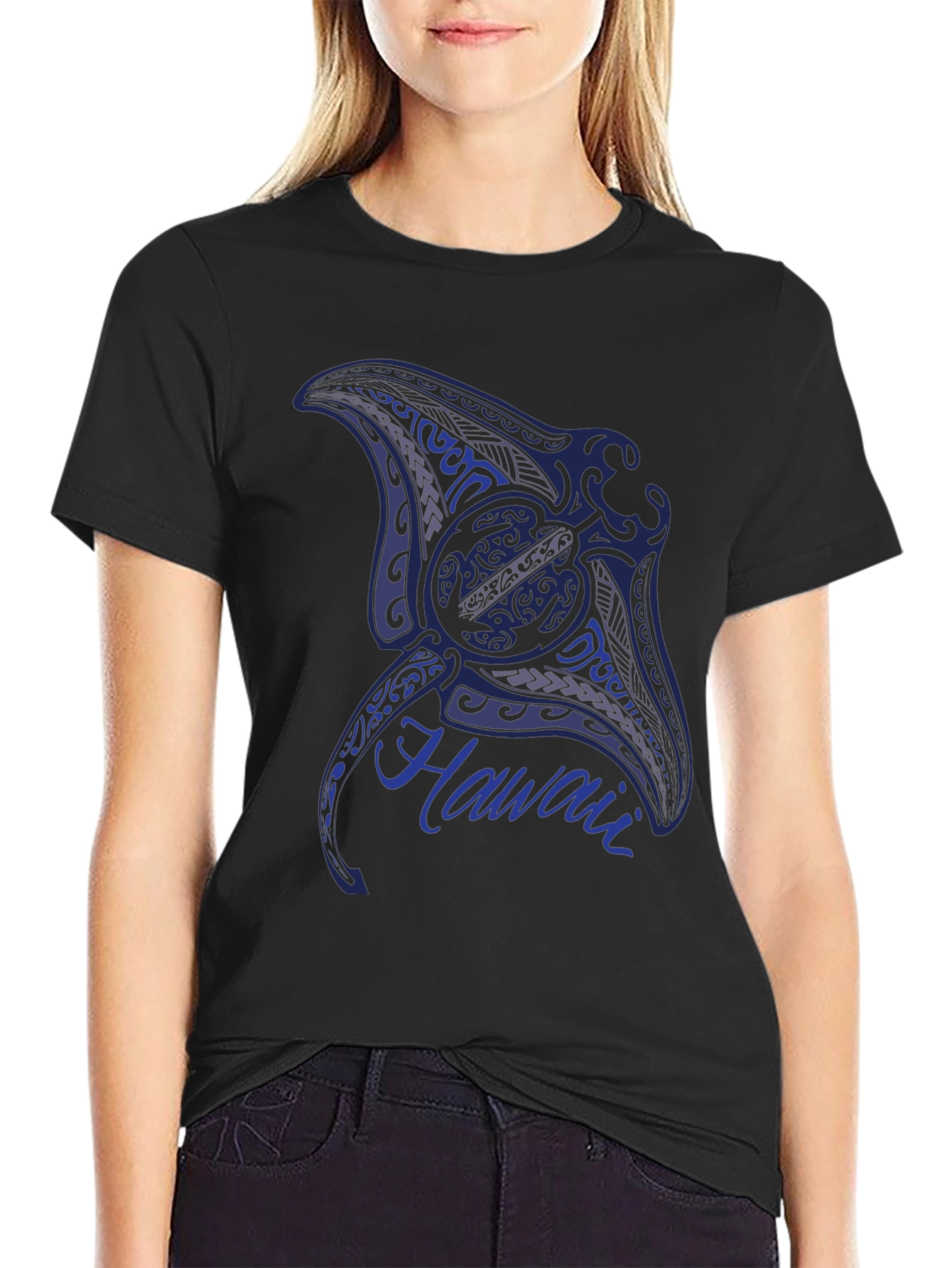 Mens Black T-Shirt with Manta Ray Hawaii Design