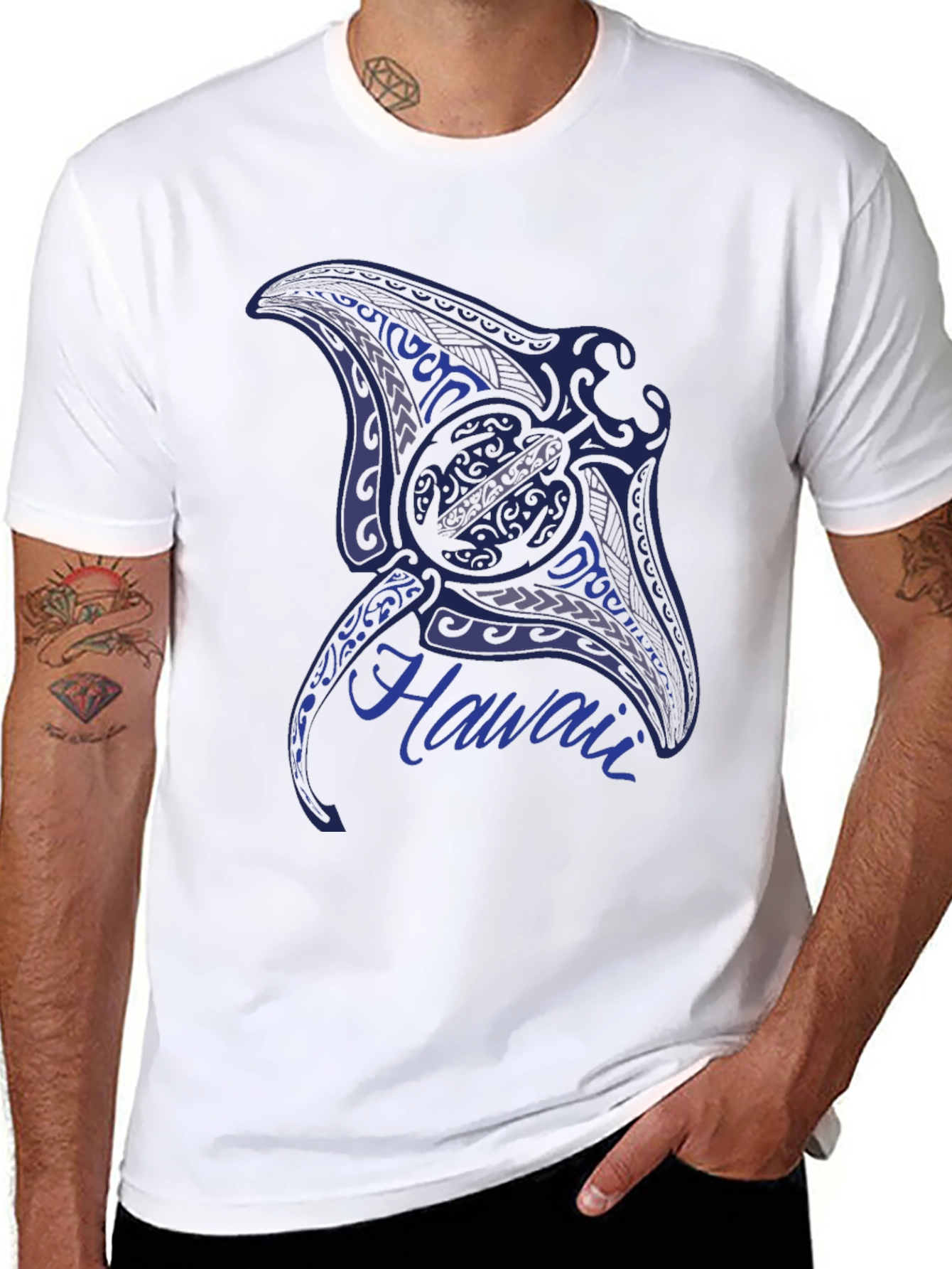 Mens Black T-Shirt with Manta Ray Hawaii Design