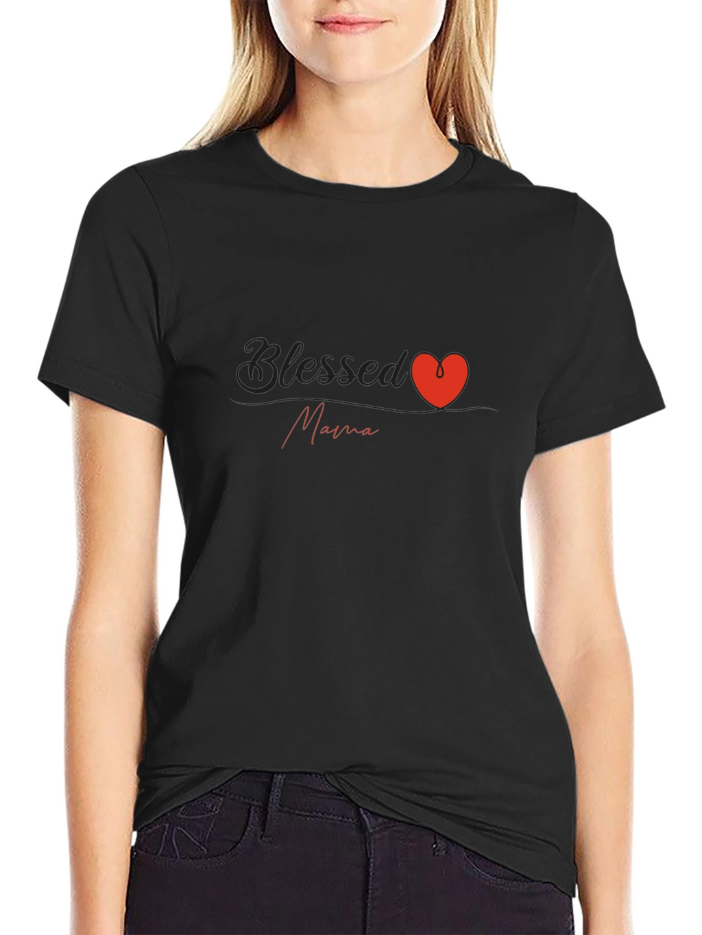 Blessed Mama Heart Graphic T-Shirt