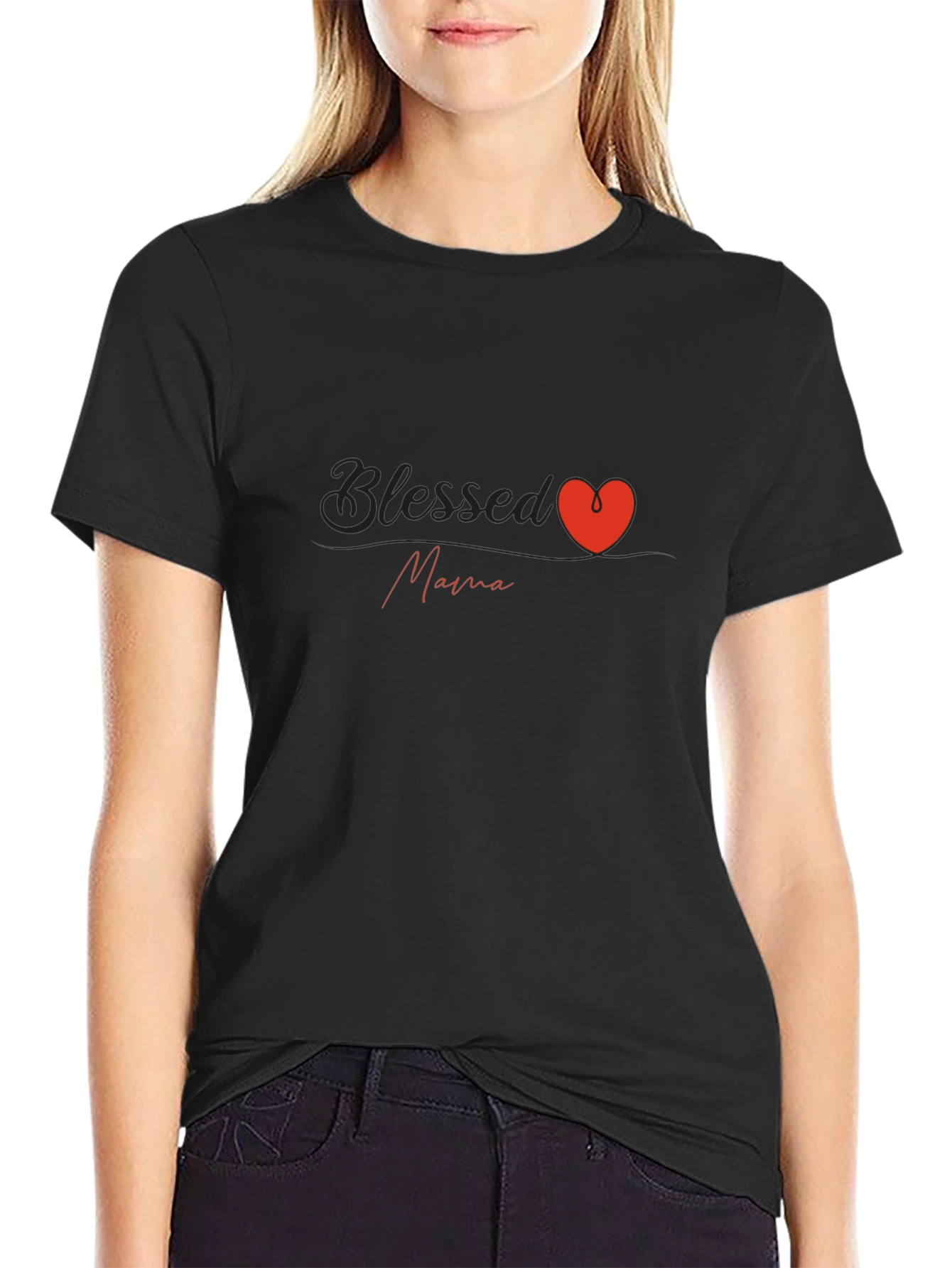 Blessed Mama Heart Graphic T-Shirt