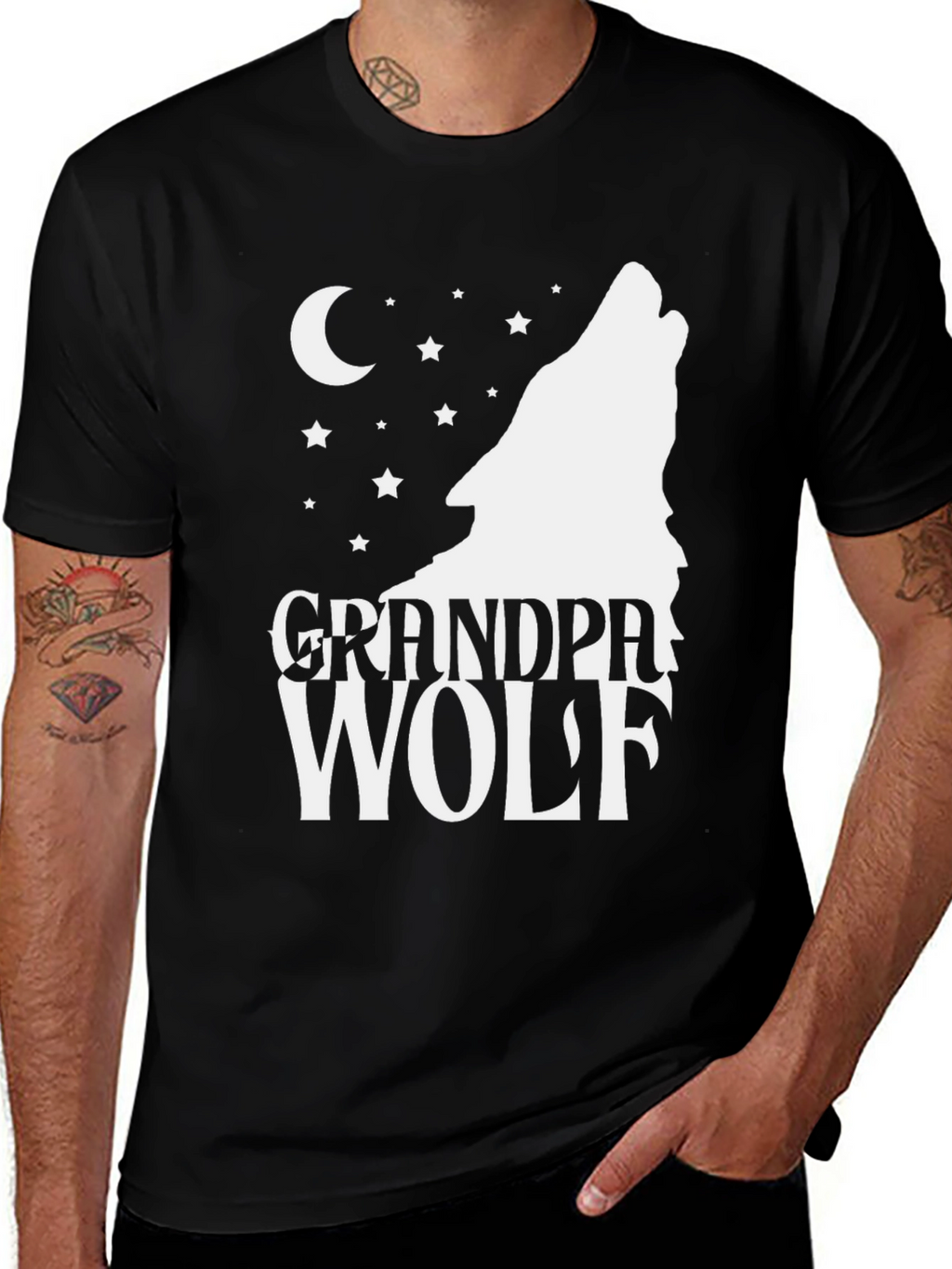 Grandpa Wolf T-Shirt - Howling Moon Design