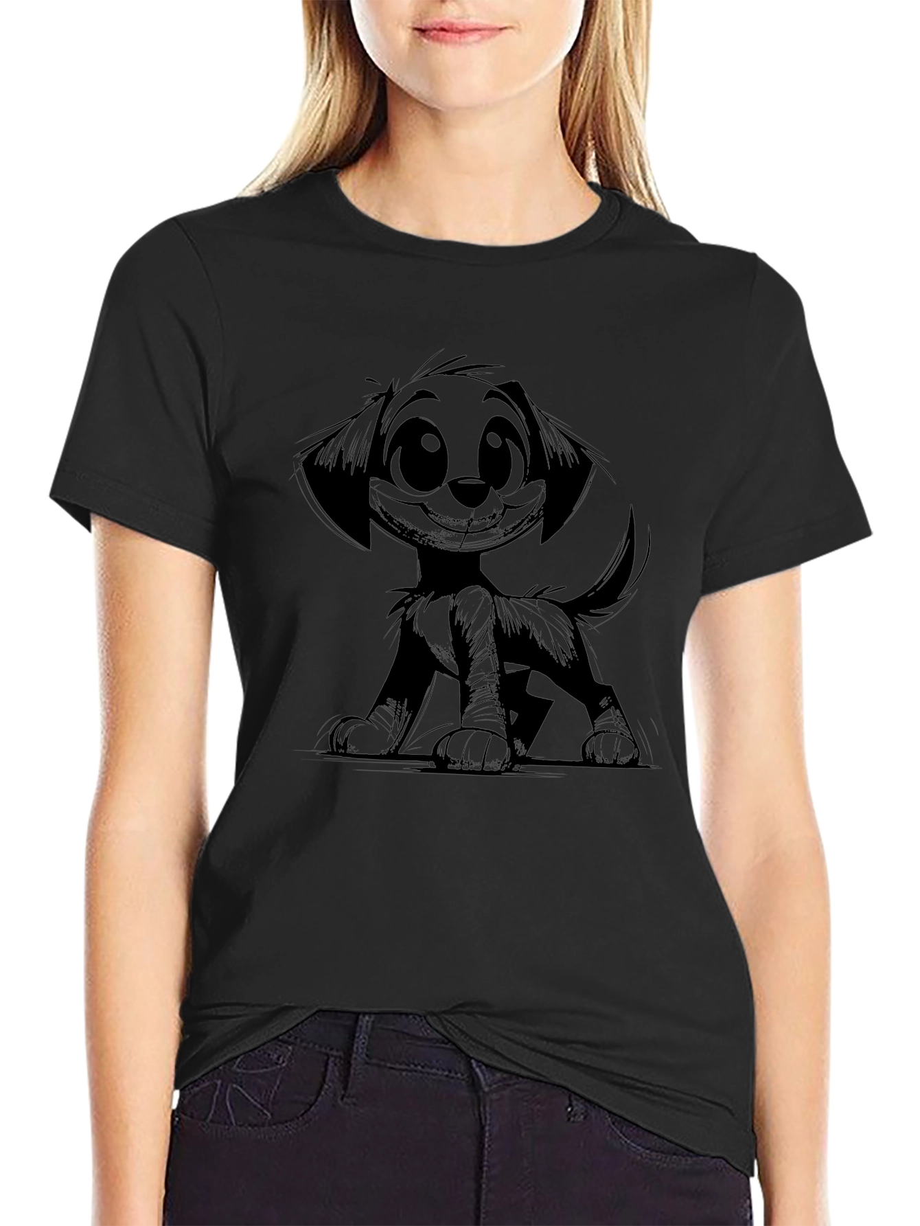 Cartoon Dog Black T-Shirt