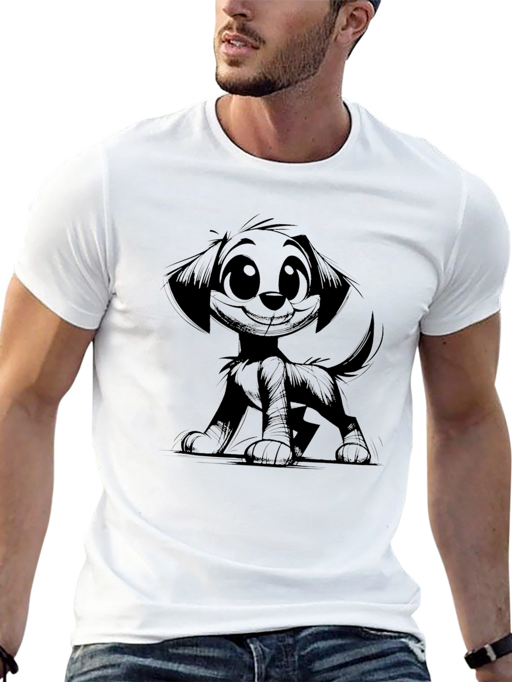 Cartoon Dog Black T-Shirt