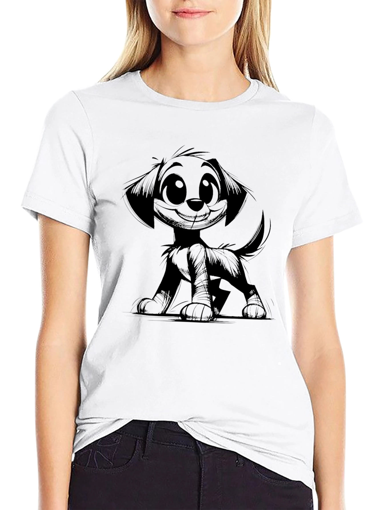 Cartoon Dog Black T-Shirt