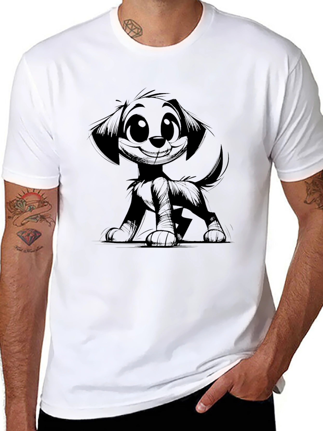 Cartoon Dog Black T-Shirt
