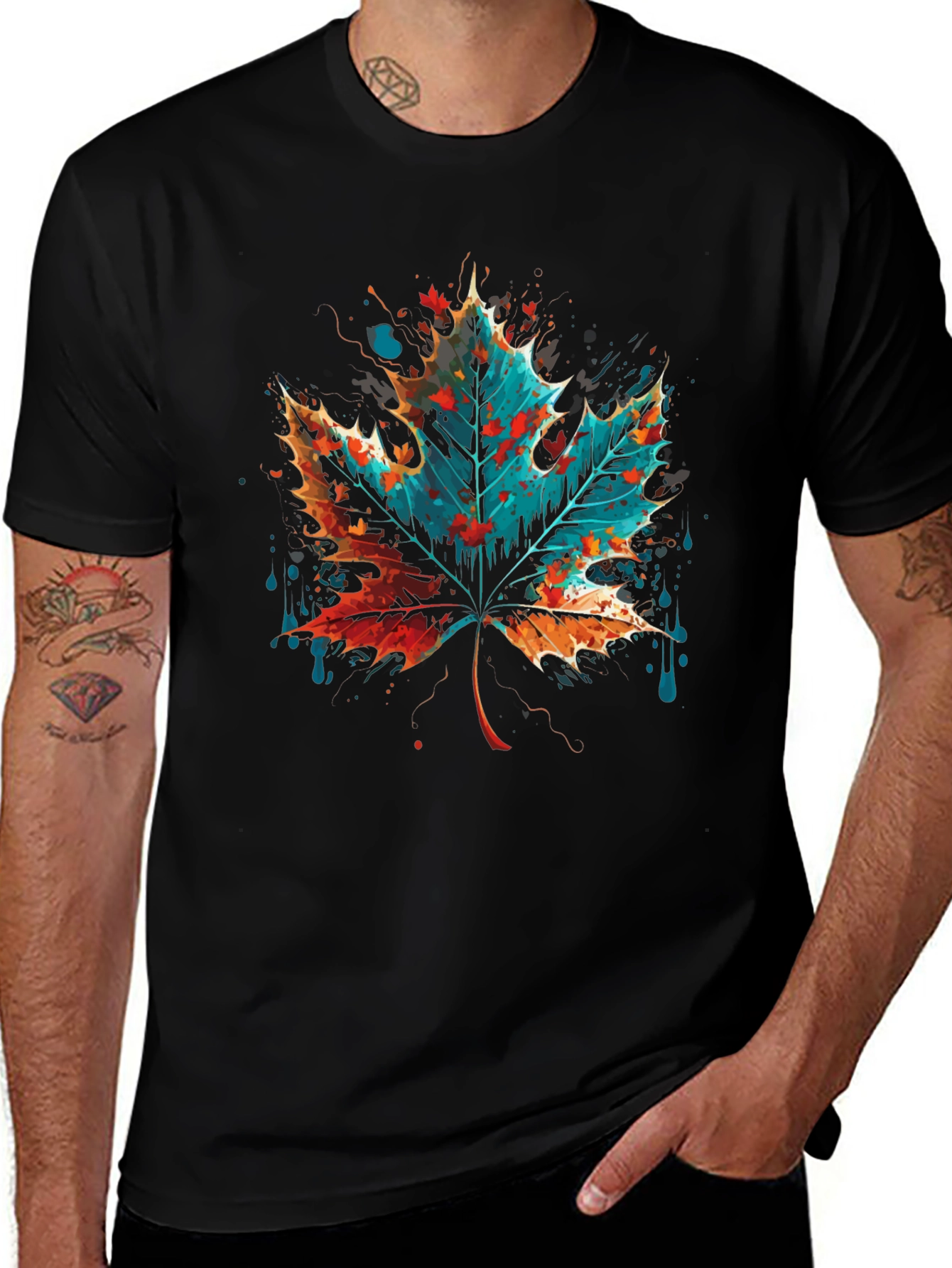 Abstract Leaf Graphic Tee - Mens Black T-Shirt