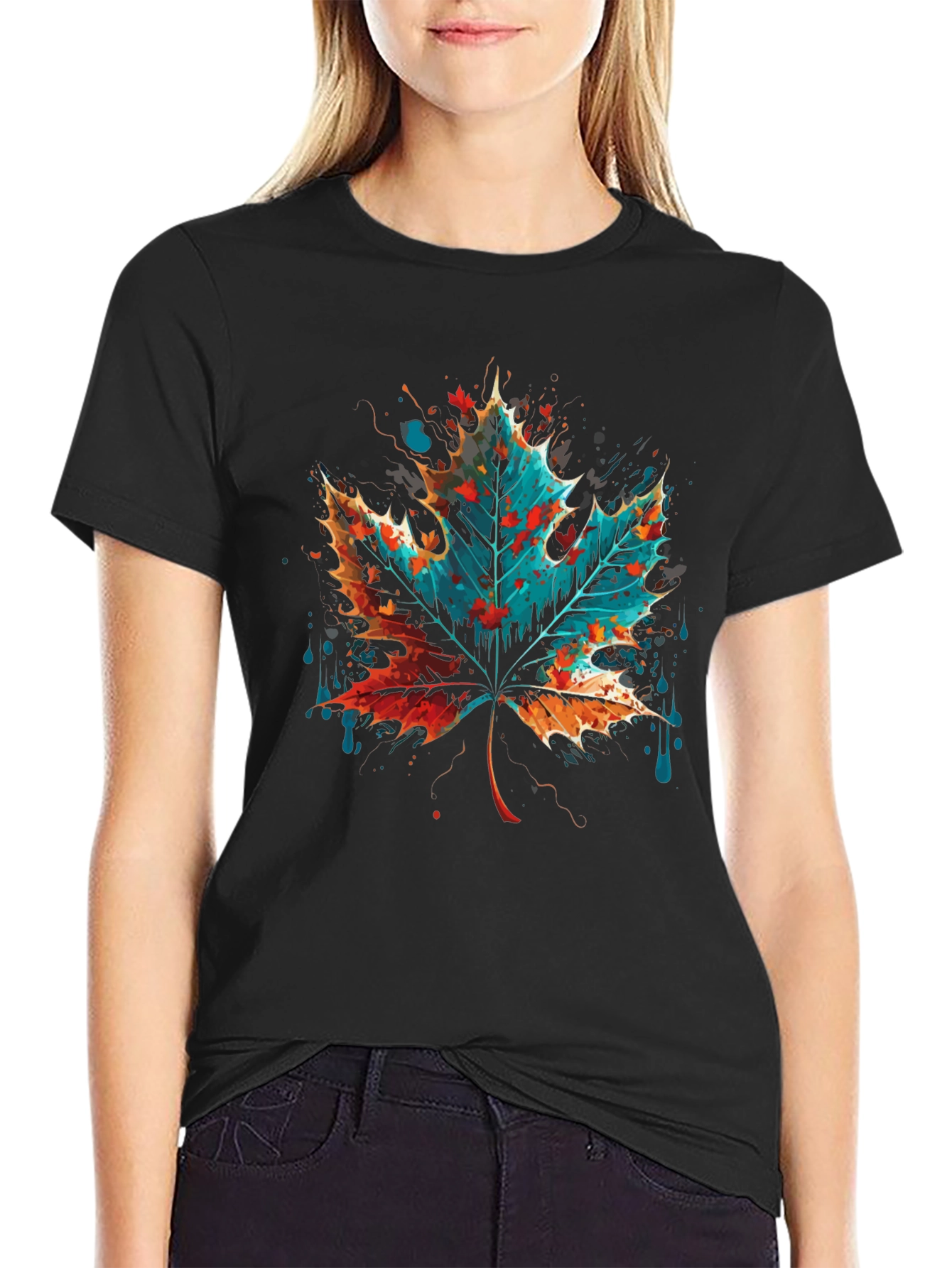Abstract Leaf Graphic Tee - Mens Black T-Shirt