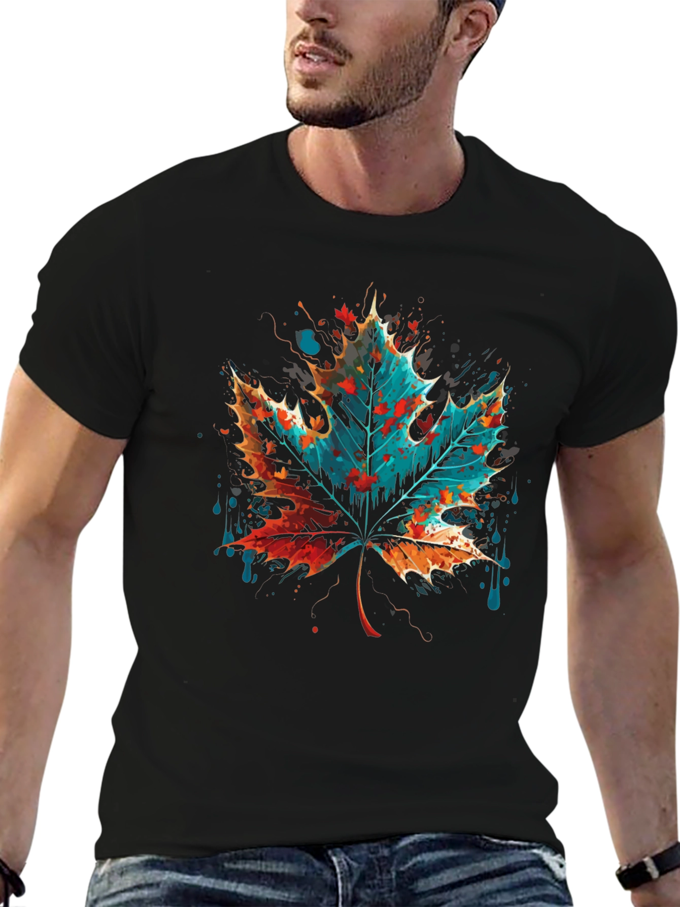 Abstract Leaf Graphic Tee - Mens Black T-Shirt