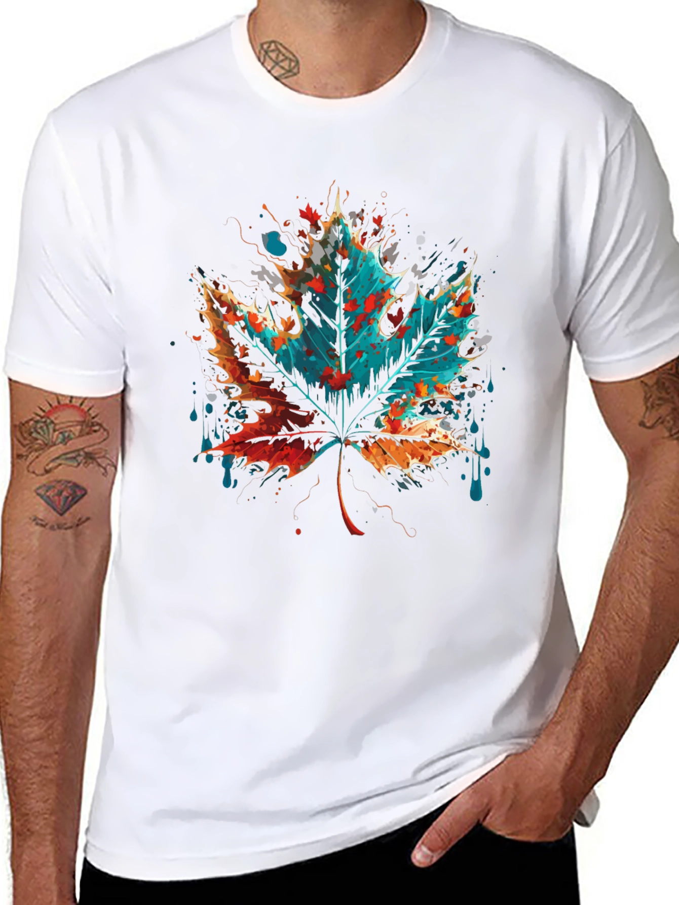 Abstract Leaf Graphic Tee - Mens Black T-Shirt