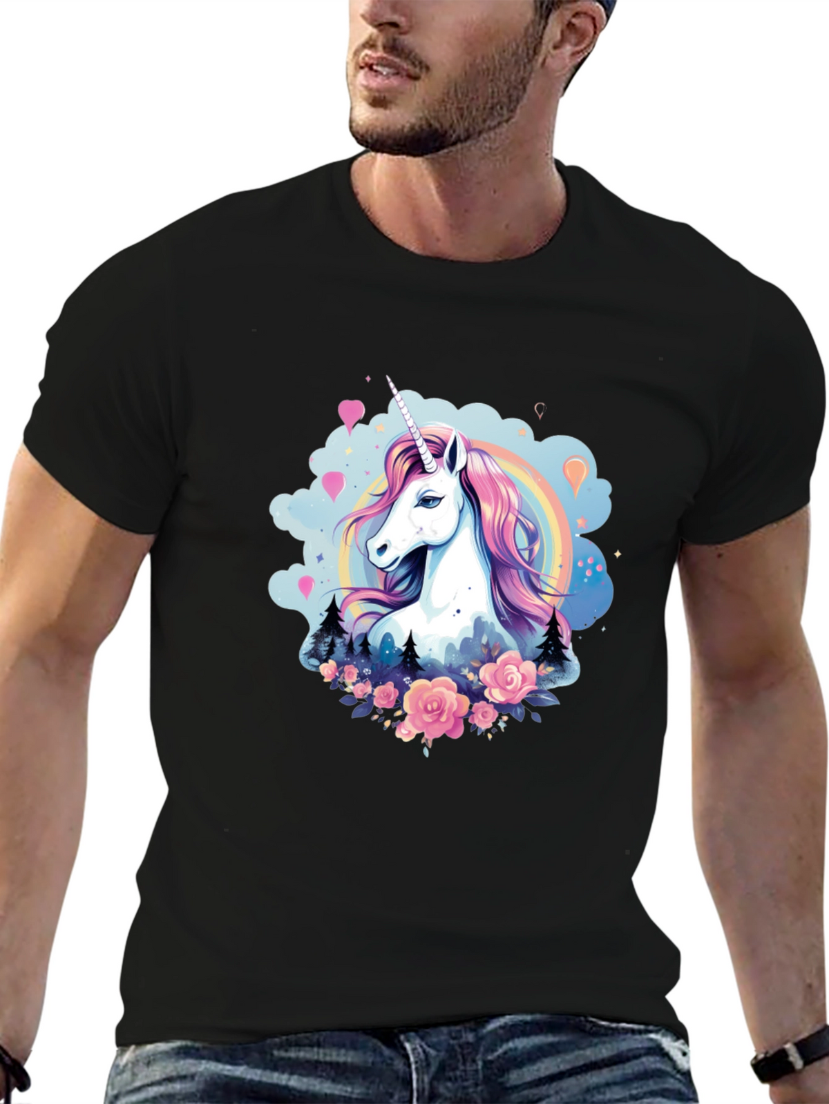 Unicorn Graphic Tee - Magical Design Black T-Shirt